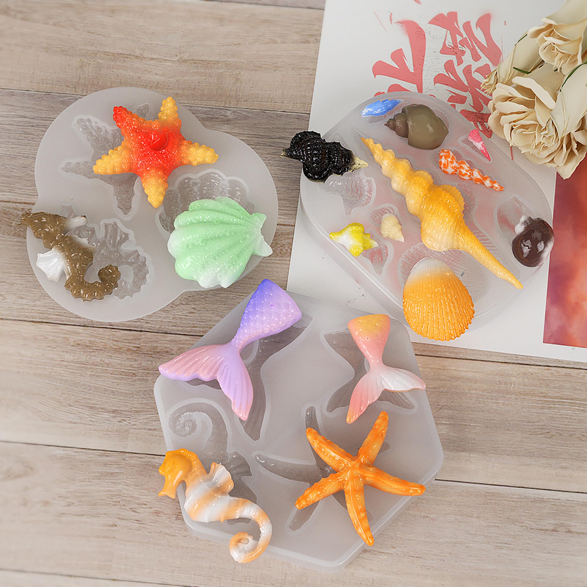 3 Pcs Silicone Shell Resin Mold - Animal Shell Candle & Jewelry Casting Molds, 3D Sculpture Craft Supplies for DIY Beach Theme Decor, Wedding Favors, Home Fragrance