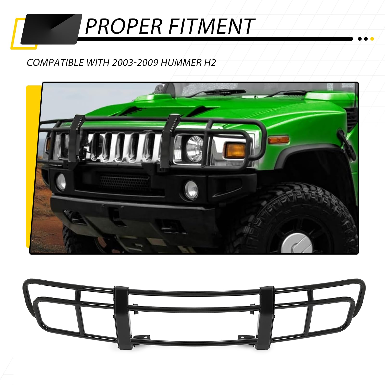 KUAFU Heavy Duty Steel Front Bumper Brush Guard for 2003-2009 Hummer H2 - Black Powder Coated Off-Road Protection | Perfect for Truck Accessories, Off-Roading & Vehicle Protection