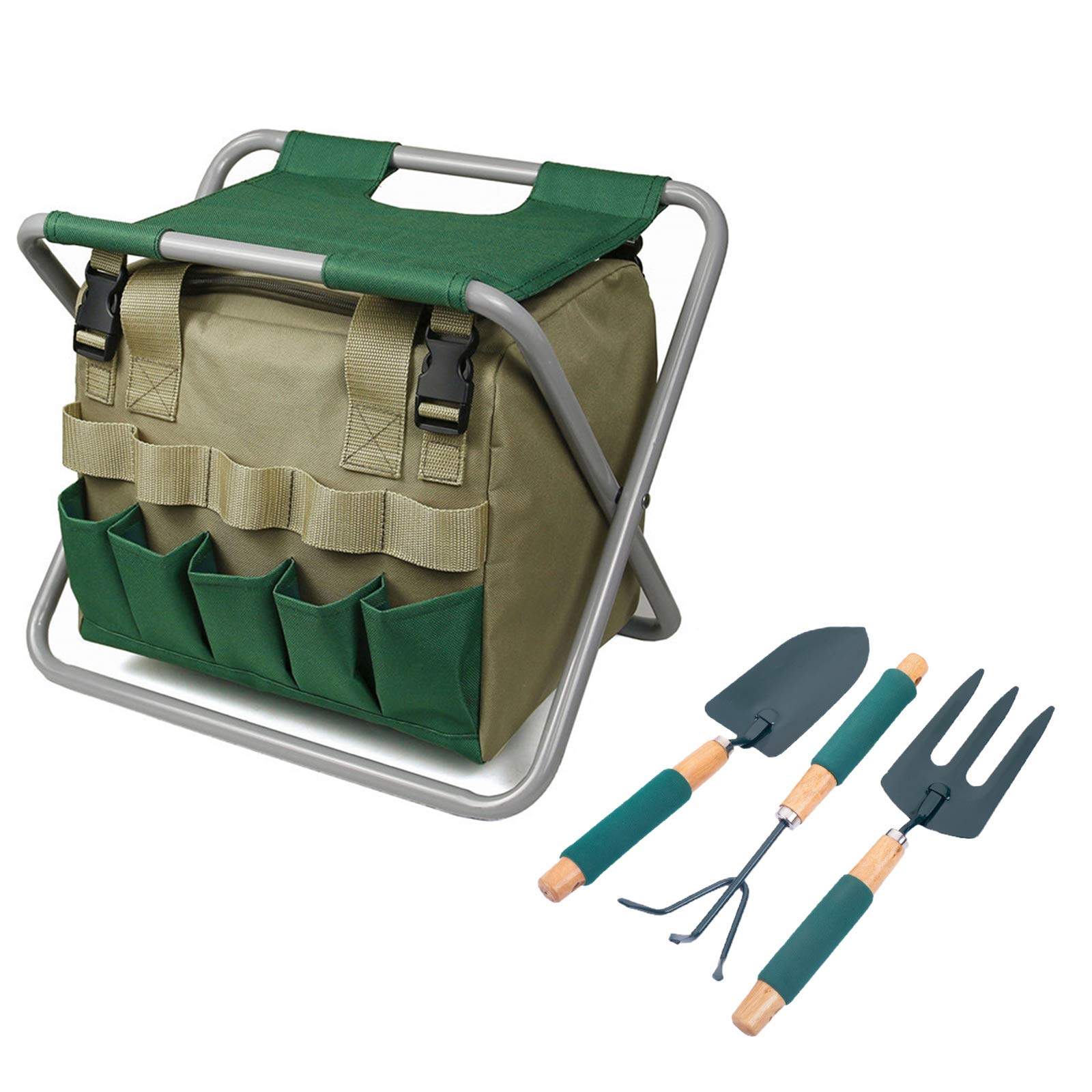 SUFUBAI Garden Tools Stool - Foldable Gardening Seat with Storage Organizer & Tote Bag - Perfect for Outdoor Gardening, Landscaping & Yard Work