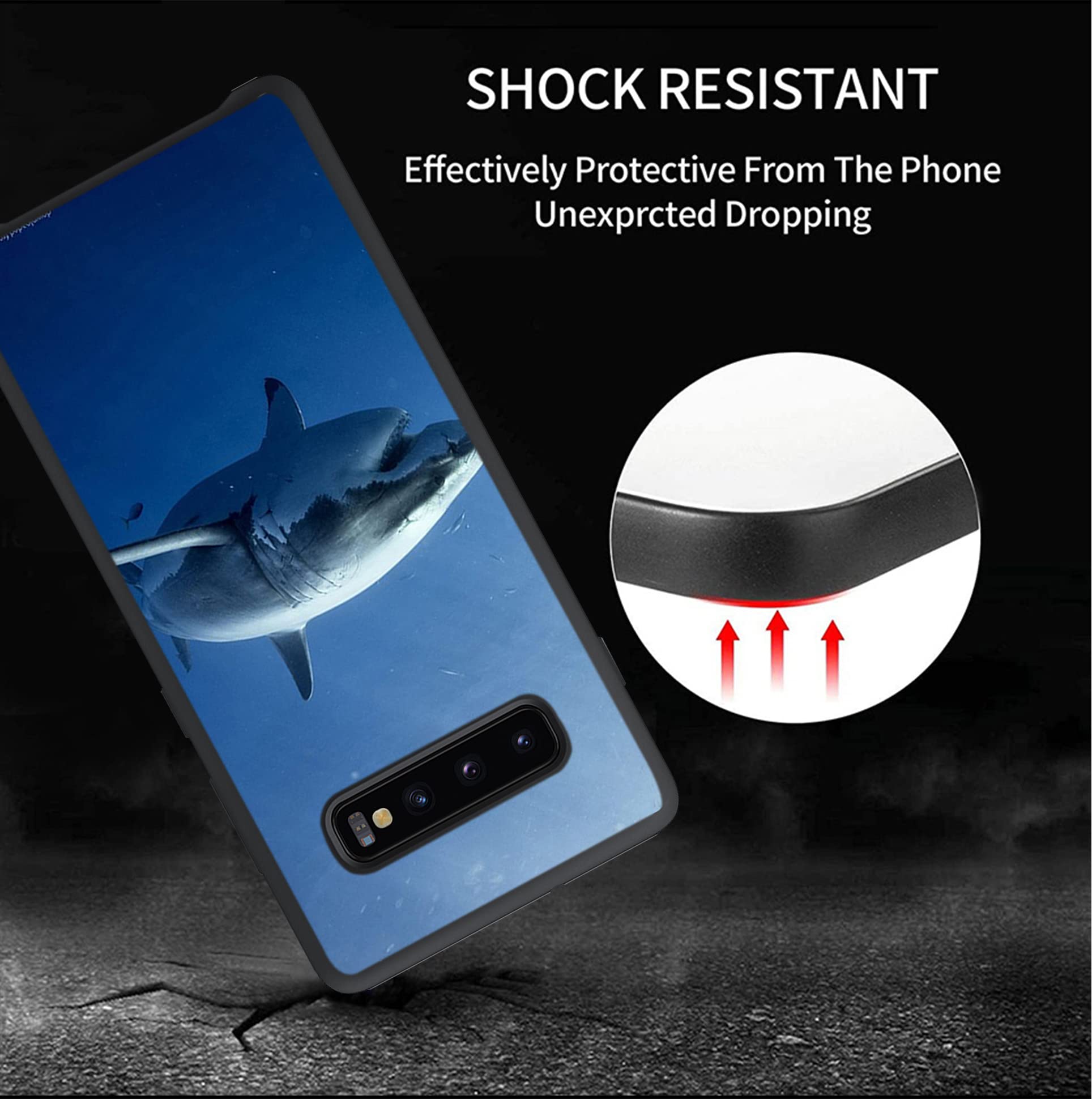 Shockproof Samsung Galaxy S10 Phone Case with Great White Shark Design - Durable TPU Protective Cover for Impact Absorption - Perfect for Outdoor Adventures, Beach Trips & Shark Enthusiasts