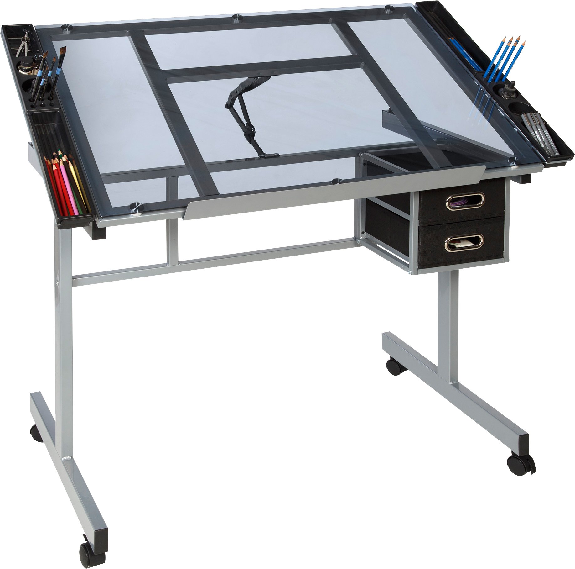 OneSpace Craft Station with Blue Glass Drafting & Silver Accents - Perfect for DIY Projects, Scrapbooking & Home Office Organization