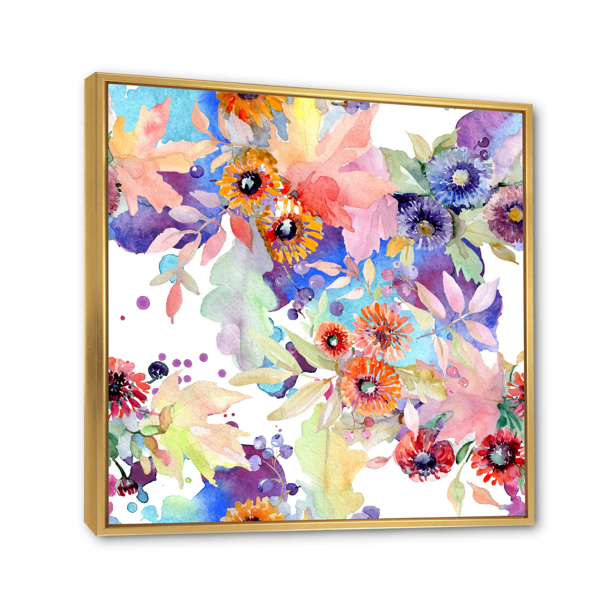 DesignQ Floral Botanical Flowers Framed Canvas Wall Art Print - Modern Home Decor for Living Room, Bedroom & Office