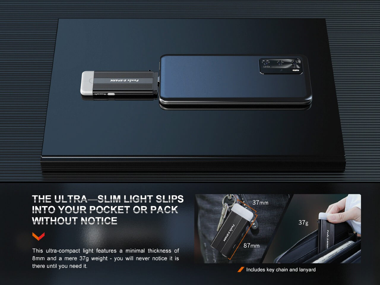 Fenix E SPARK Ultra Thin 10000mAh Power Bank with LED Flashlight - Portable Charger for Camping, Hiking & Emergency Use