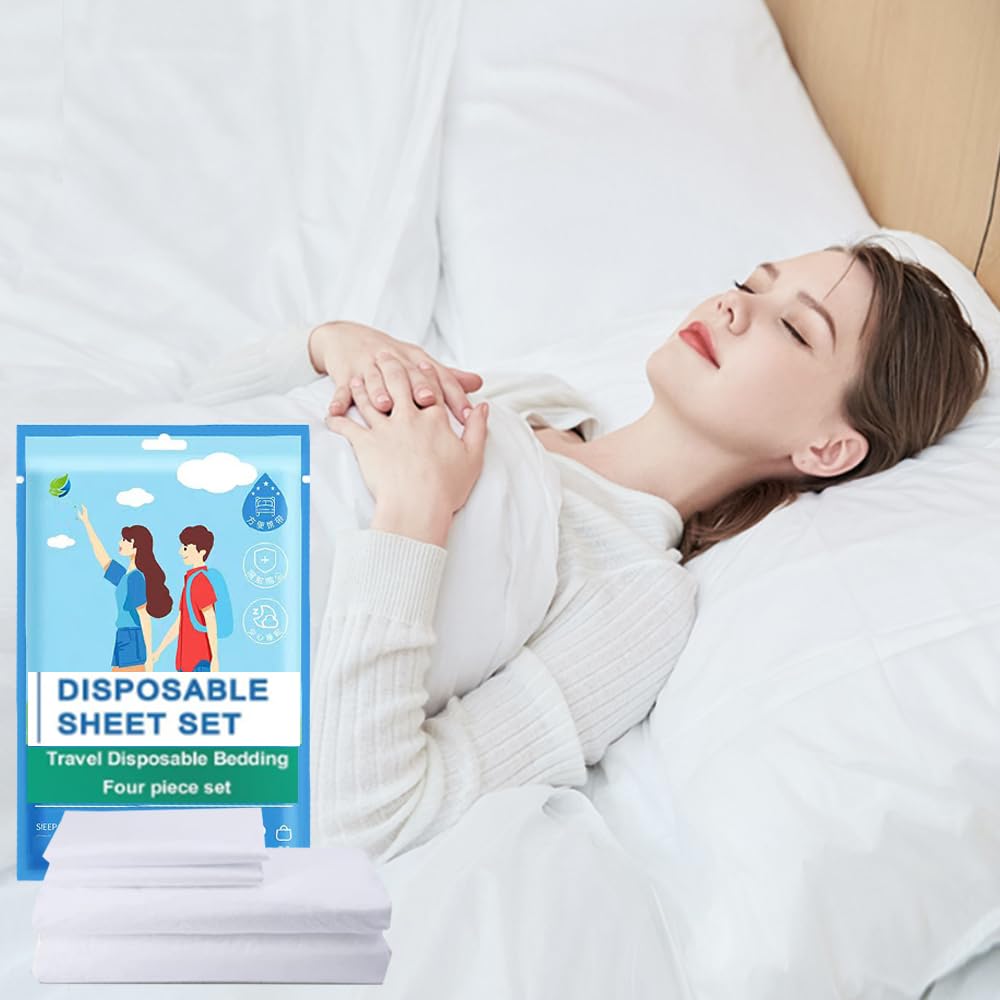 **Disposable King Size Travel Bed Sheets - 4-Piece Set with Quilt Cover & Pillowcase | Hygienic Hotel Bedding Essentials for Business Travel, Camping, and Overnight Stays**