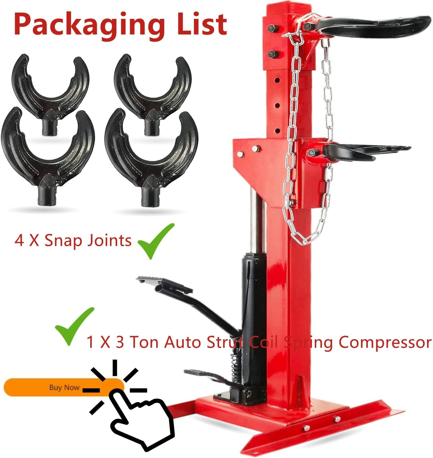 3 Ton Hydraulic Strut Spring Compressor Tool with 4 Snap Joints (6600lbs Capacity) - Professional Auto Repair Equipment for Coil Spring Replacement & Suspension Maintenance | Ideal for Mechanics, DIY Car Enthusiasts & Garage Use
