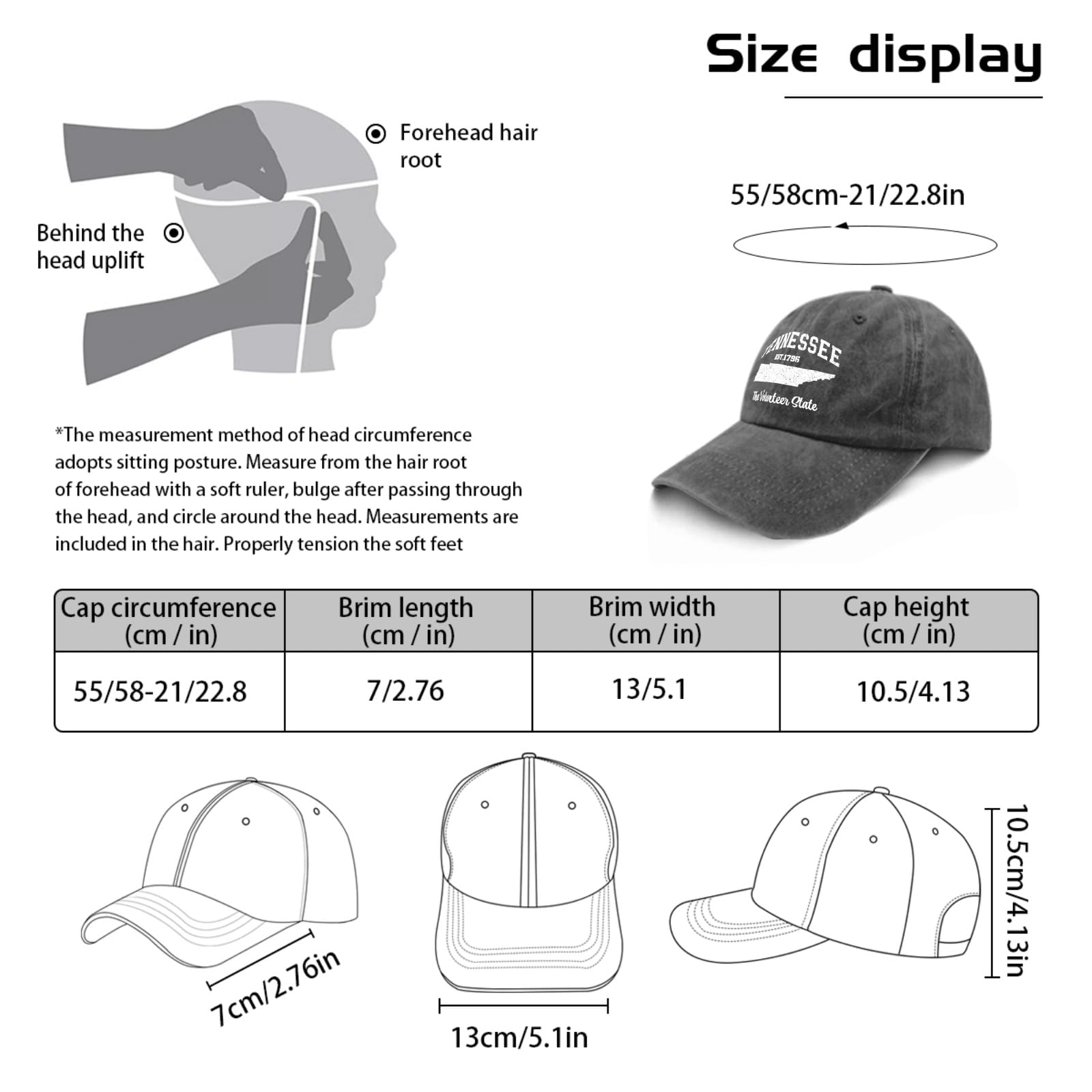 Tennessee Volunteer State Anime Trucker Hat - Pigment Black Baseball Cap for Women & Men, Cool Dad Gifts, Golf & Outdoor Activities
