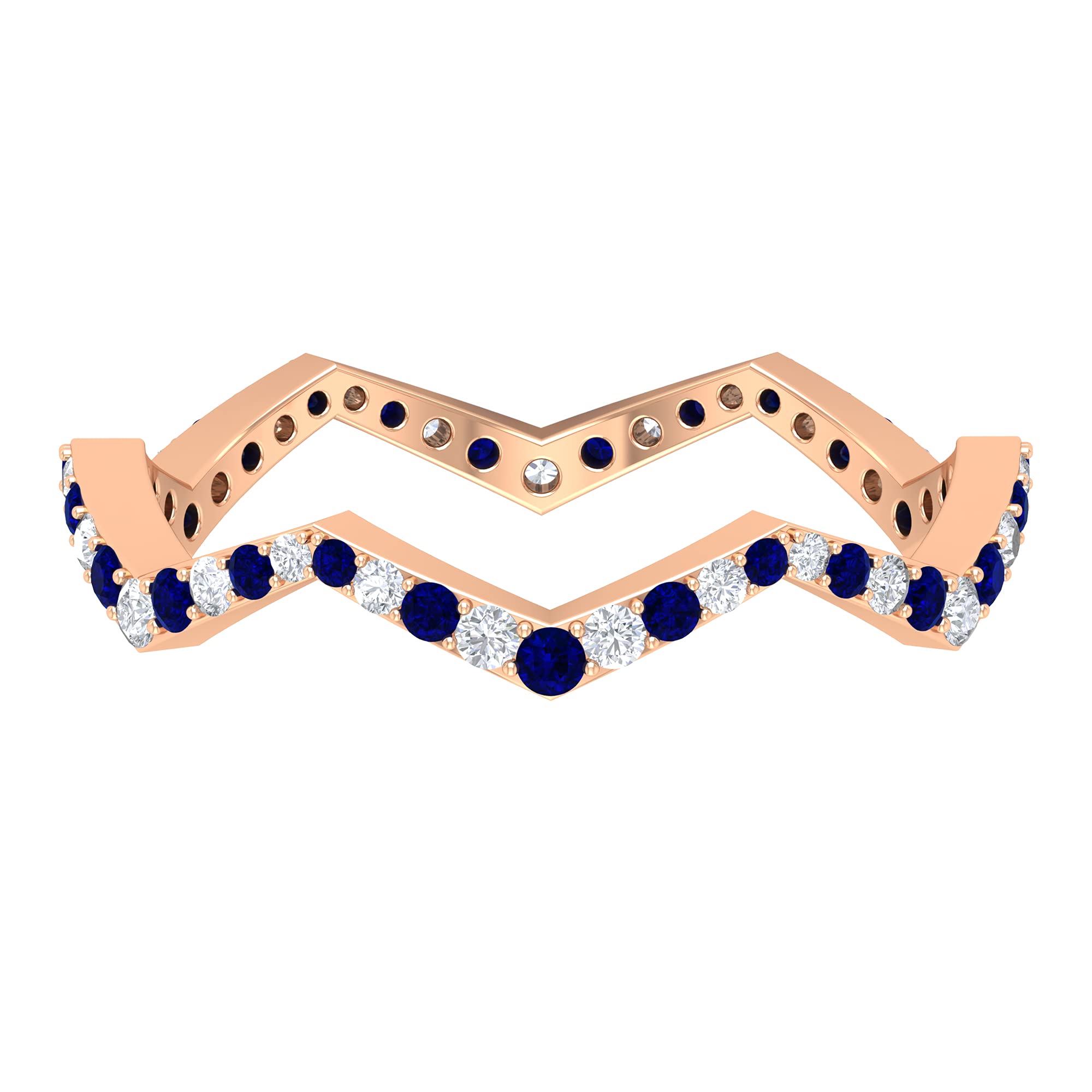 1 CT Blue Sapphire & Diamond Eternity Ring in 14K Solid Gold | Zigzag Design Wedding Band for Women | Anniversary, Engagement, Promise Ring Gift Idea
