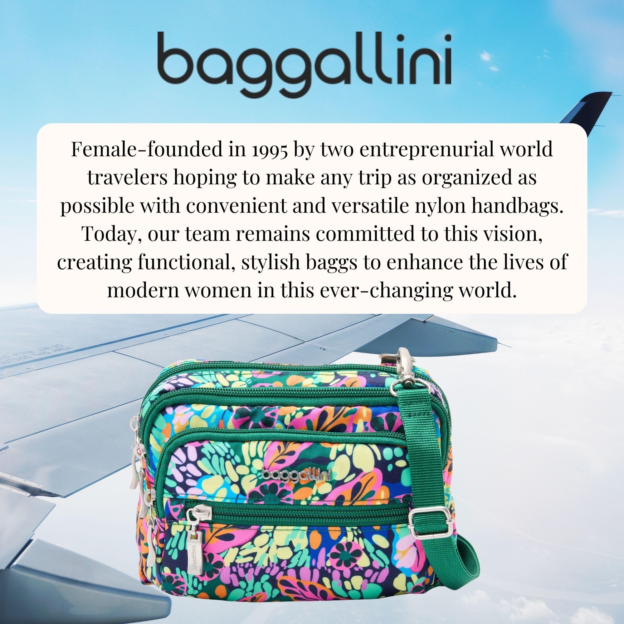 Baggallini Triple Zip Small Crossbody Bag for Women - 8x6 inch Lightweight Water-resistant Convertible Fanny Pack Belt Bag - Perfect for Travel, Shopping & Everyday Use
