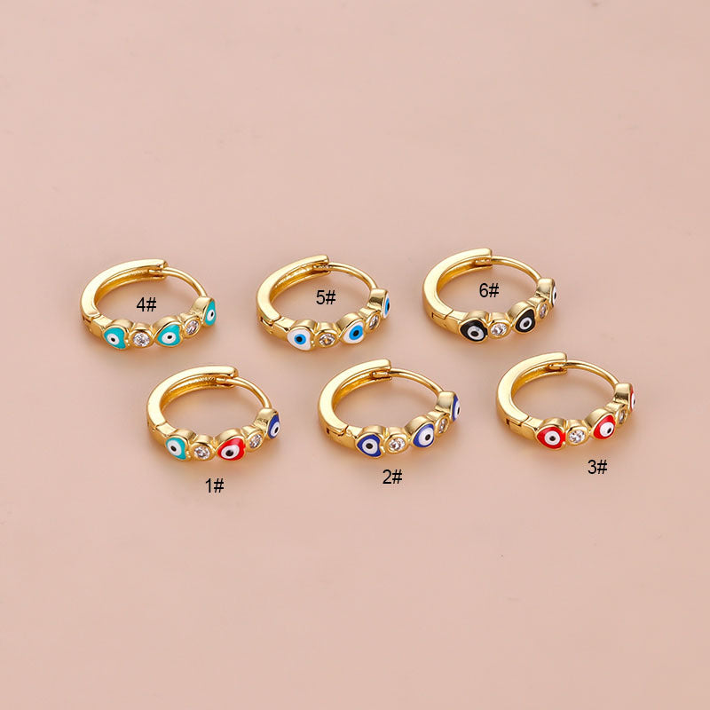 18K Gold Cartilage Hoop Earrings - Boho Enamel Evil Eye Earrings for Women | Trendy Dainty Piercing Jewelry | Perfect for Everyday Wear, Parties & Gifts (HSPJ750)