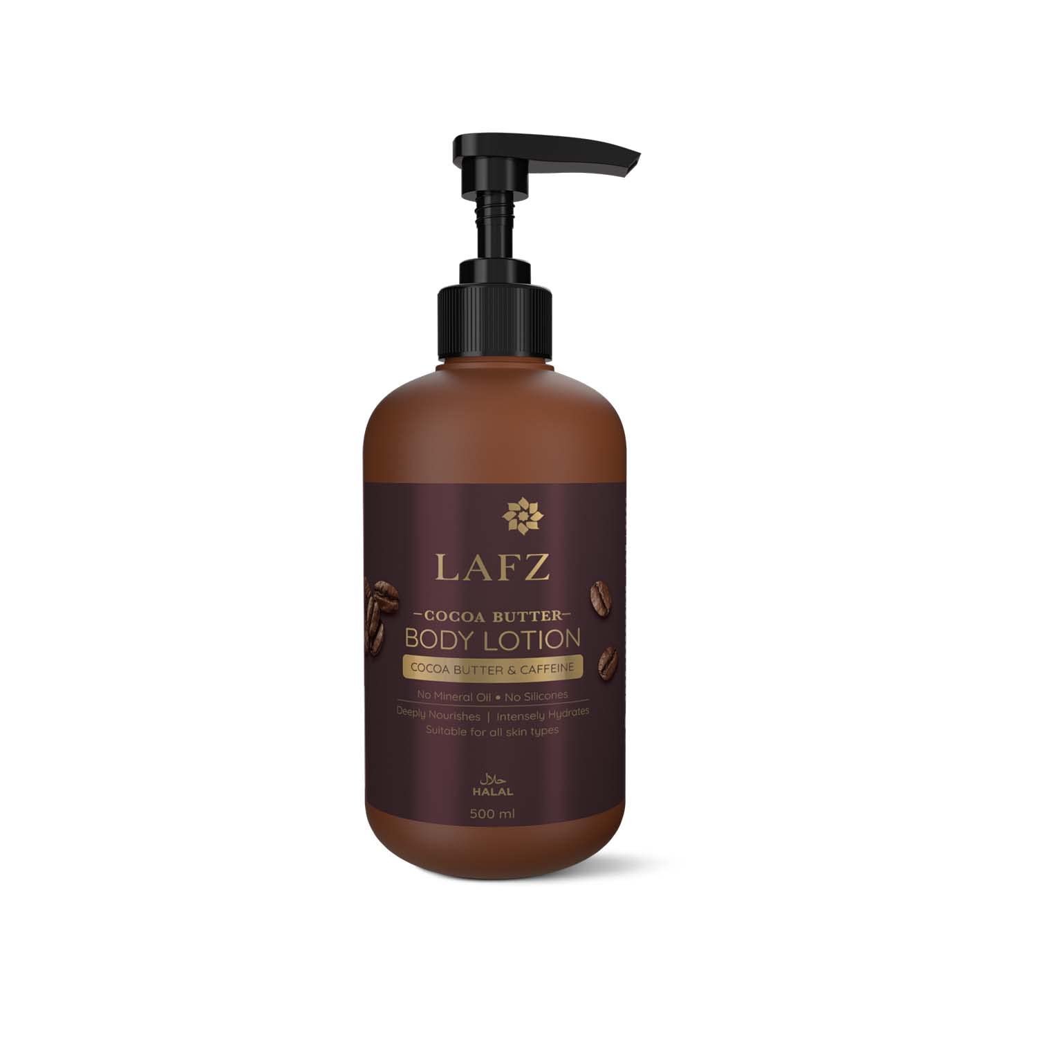 LAFZ Cocoa Butter Moisturizing Body Lotion with Caffeine - Non-Sticky Deep Hydration & Nourishment for All Skin Types | 500ml All-Season Body Lotion for Men & Women | Perfect for Dry Skin, Stretch Marks & Daily Moisturizing