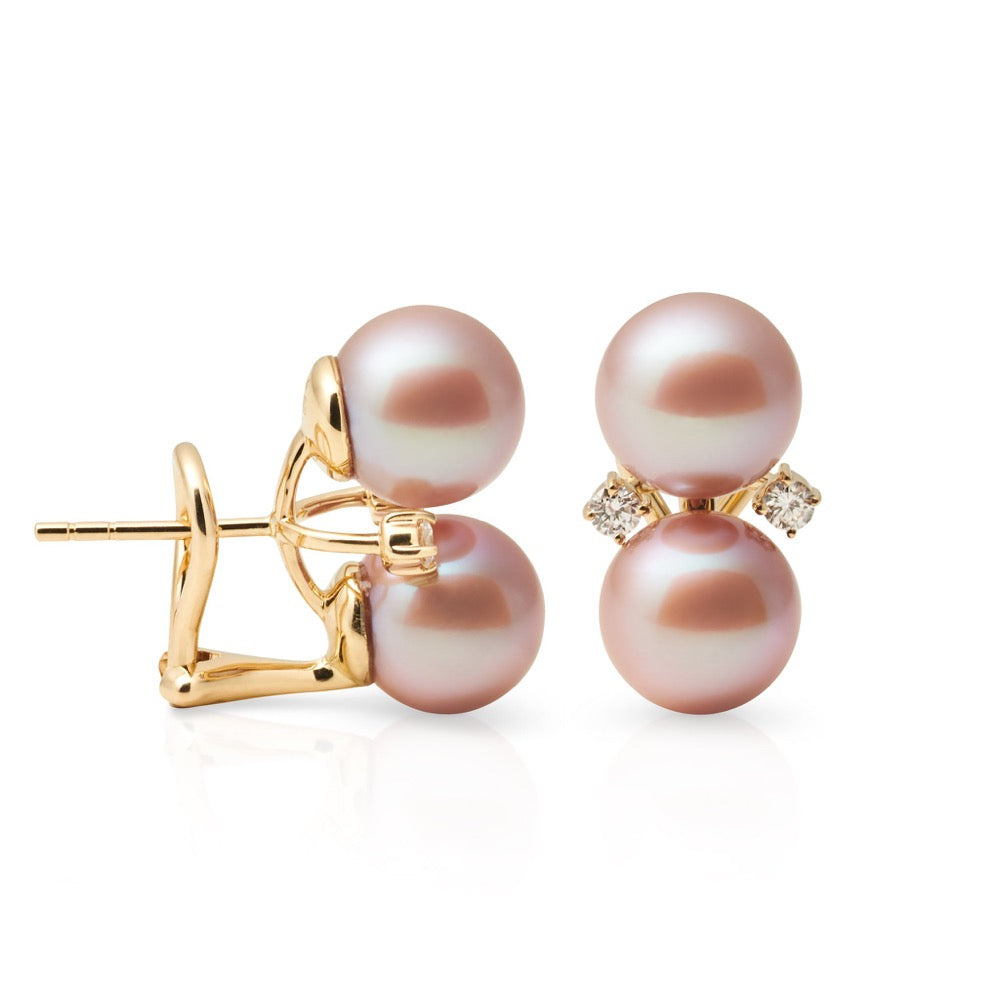Pink Pearl and Diamond Les Deux Earrings - Elegant Dangle Earrings for Women, Perfect for Weddings, Parties & Special Occasions
