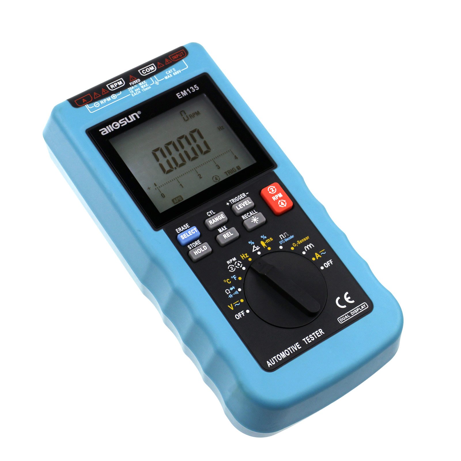 ALLOSUN 5 Digit Auto Ranging Digital Multimeter - Professional Automotive DMM Tester with RPM Clamp Lead for Car Battery, Alternator & Electrical System Diagnosis (Model EM135) - Perfect for Mechanics, DIY Auto Repair & Home Electrical Projects
