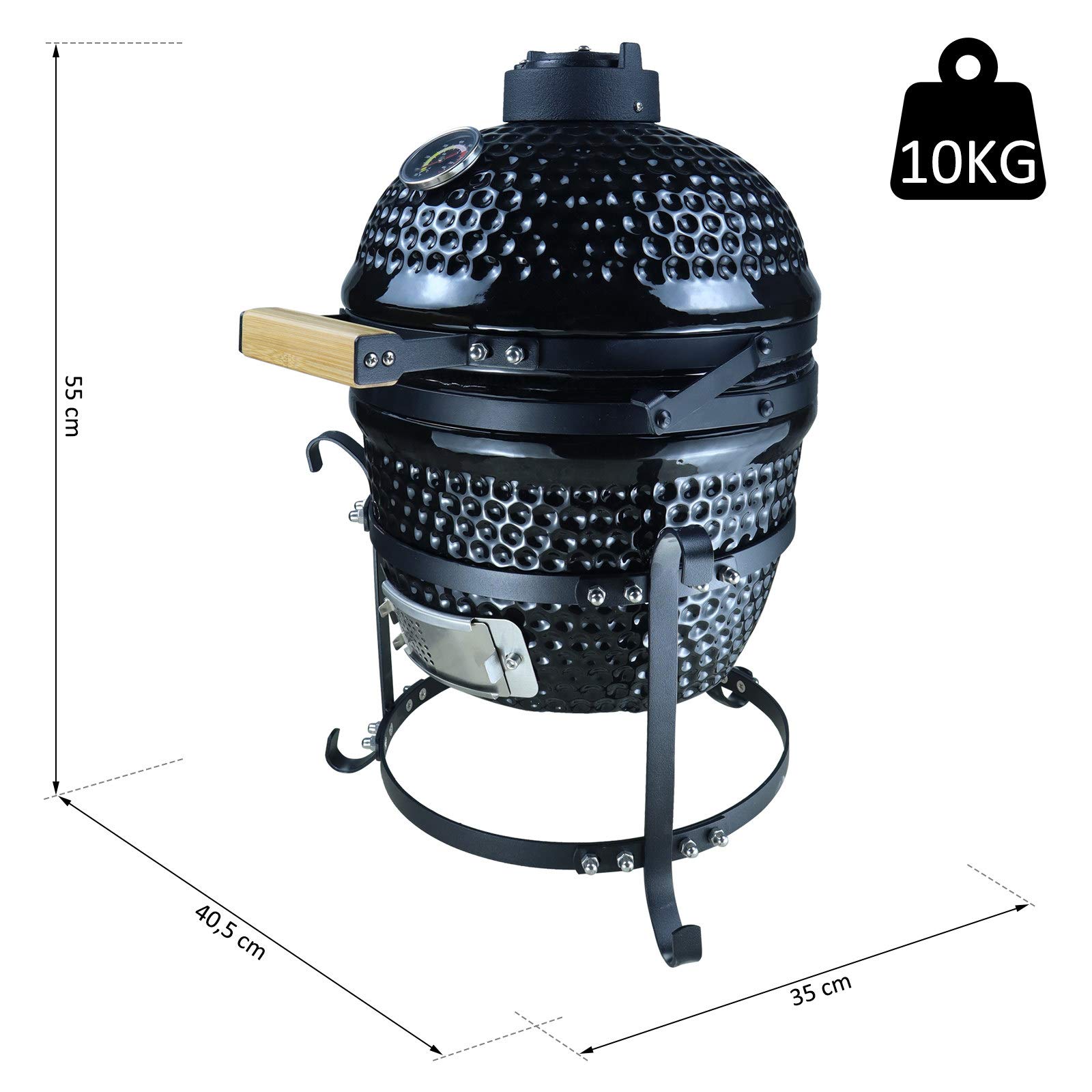 Outsunny Charcoal BBQ Grill Smoker with Stand - Modern Olive Ceramic Hammered Steel Design for Outdoor Cooking & Backyard Parties
