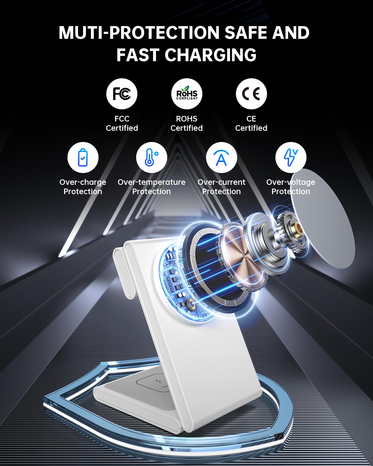 3-in-1 Magnetic Foldable Wireless Charging Station with 20W Fast Charger - Compatible with iPhone 16/15/14/13/12, Apple Watch 10/Ultra 2 & AirPods - Space Gray | Perfect for Home, Office & Travel Charging Needs