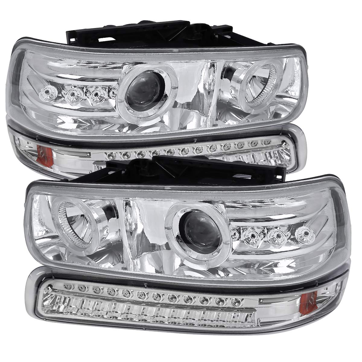 99-02 Chevy Silverado & 00-06 Suburban Clear Projector Headlights with LED Bumper Lamps - High Visibility Upgrade for Night Driving & Off-Road Adventures