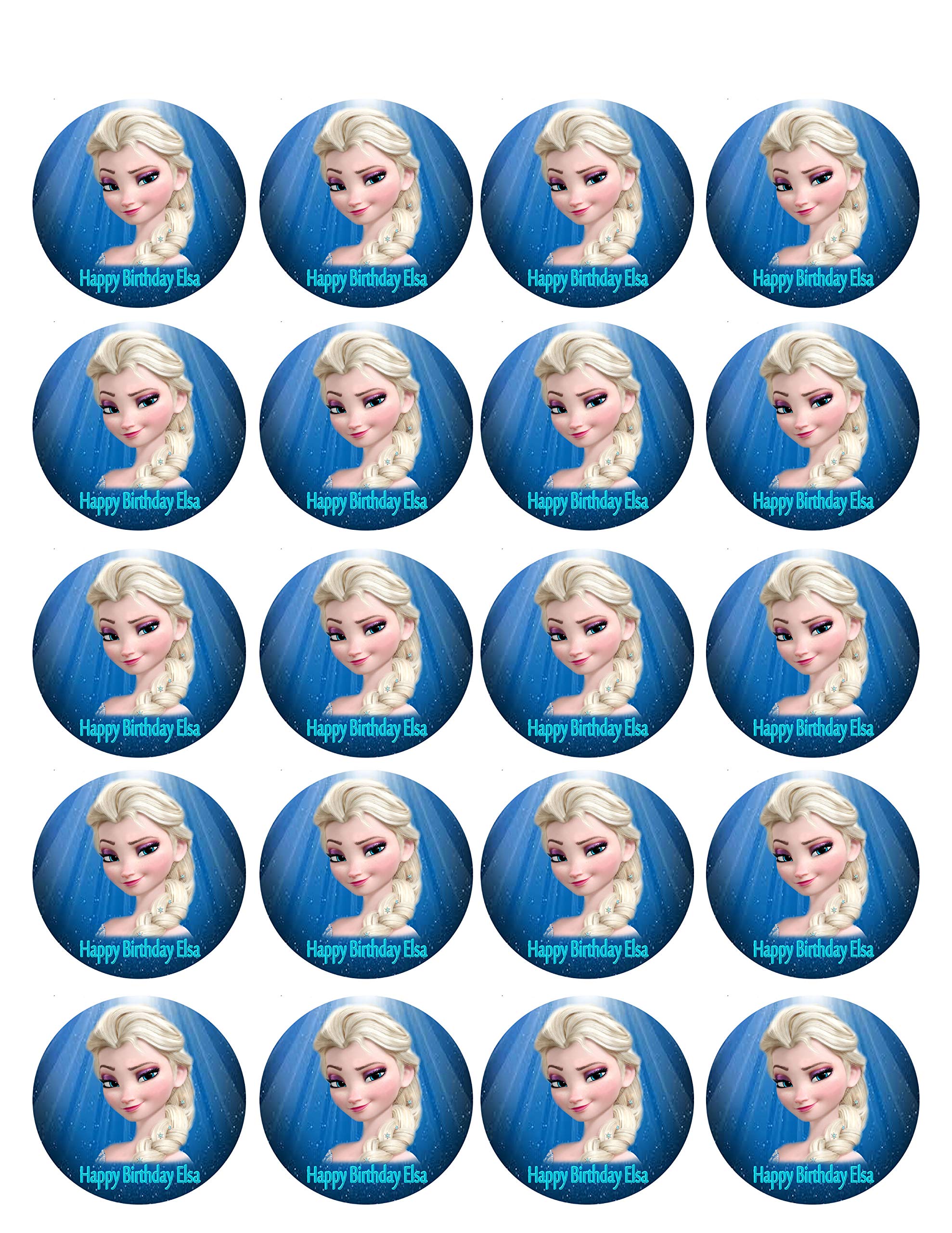 Elsa Face Edible Cupcake Toppers - 1.8 Inch Frozen-Themed Cake Decorations (20 Pieces/Sheet) for Birthday Parties, Baby Showers & Disney-Themed Celebrations