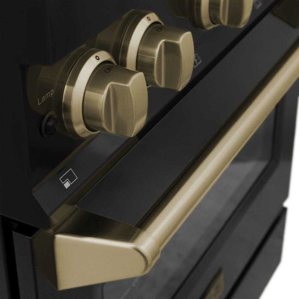 ZLINE Autograph Edition 30-inch 4.0 cu. ft. Dual Fuel Range with 4-Burner Gas Cooktop & Electric Convection Oven - Black Stainless Steel with Champagne Bronze Accents (RABZ 30 CB) - Perfect for Modern Kitchens, Home Chefs & Gourmet Cooking