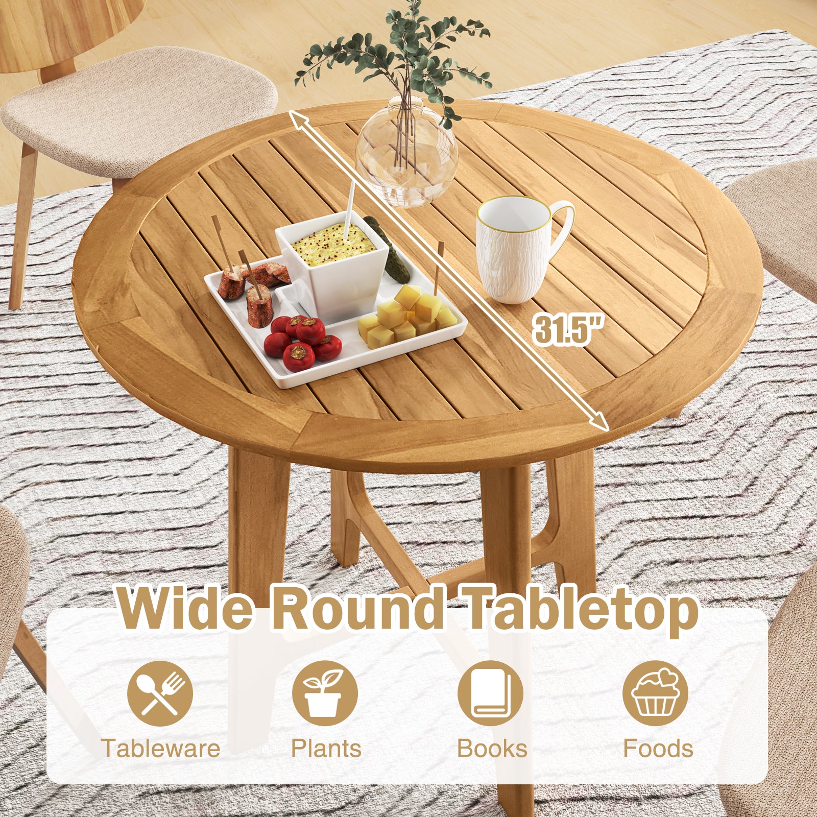 Costway 31.5 Inch Round Patio Table with Slatted Tabletop & X-Shaped Frame - Outdoor Dining, Garden, Backyard Furniture for BBQ, Poolside, and Relaxation