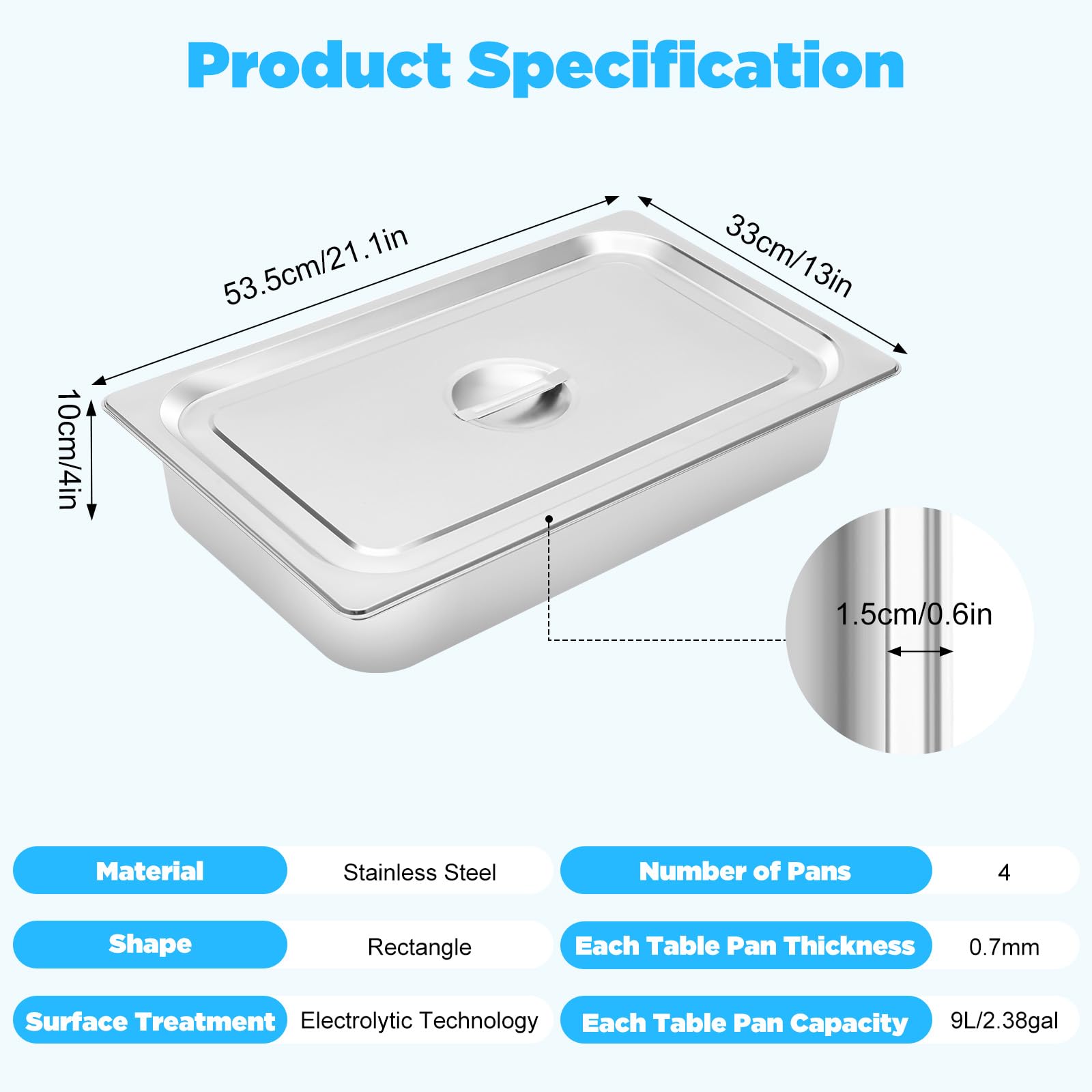 4 Pack Stainless Steel Hotel Pans 4