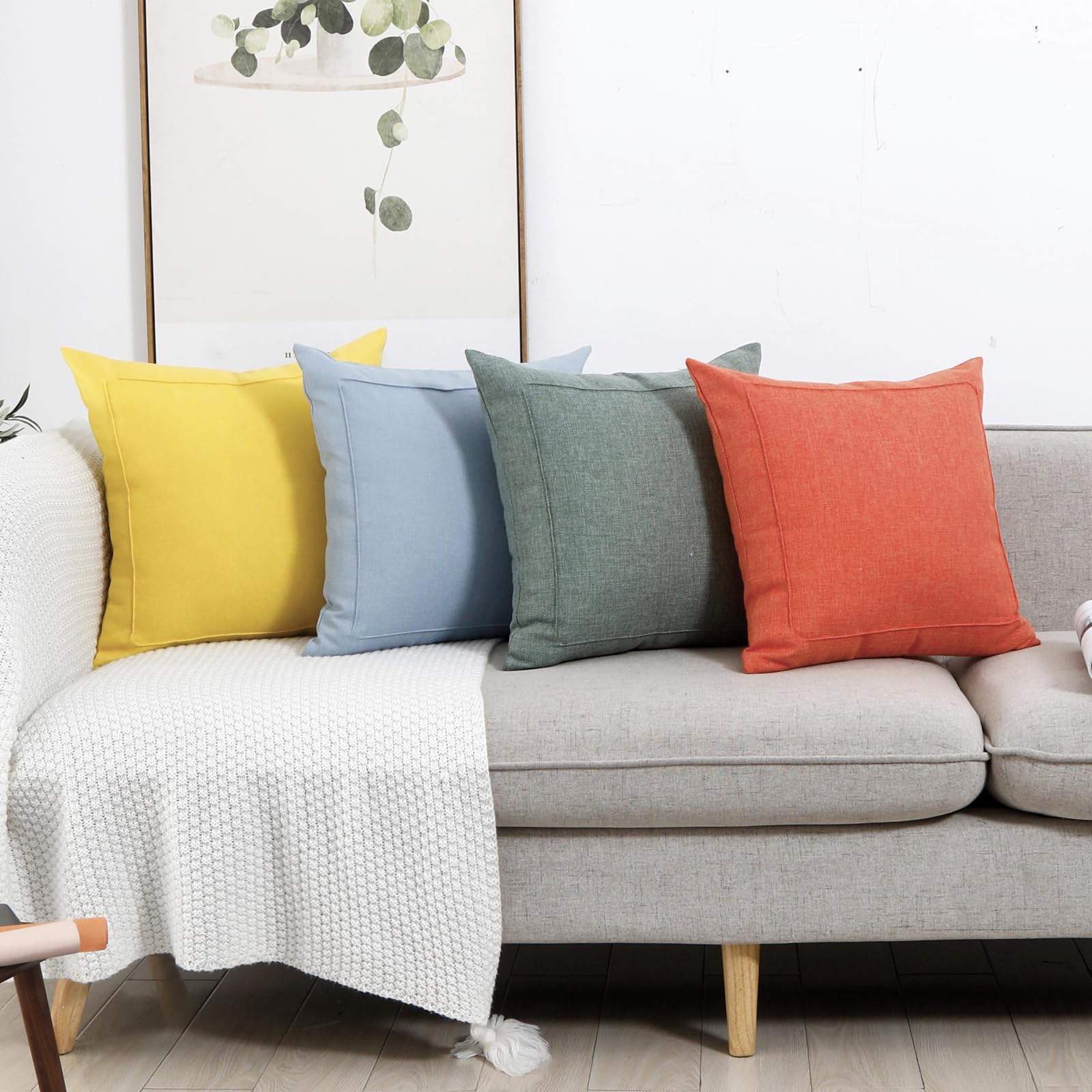 Jepeak 2-Pack Burlap Linen Throw Pillow Covers 20x20 Inches - Farmhouse Modern Decorative Square Cushion Cases for Sofa, Couch & Bed - Blaze Orange Thickened Pillow Protectors - Perfect for Living Room, Bedroom & Home Decor