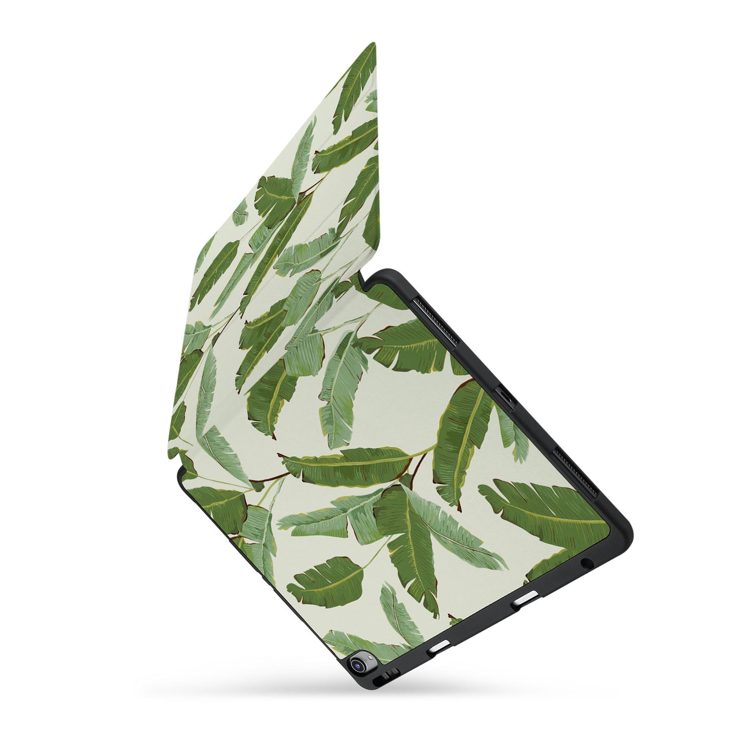 Premium iPad Trifold Case with Green Leaves Design - Slim Protective Cover for iPad Air/Pro (6th-10th Gen) - Perfect for Work, Travel & Home Use