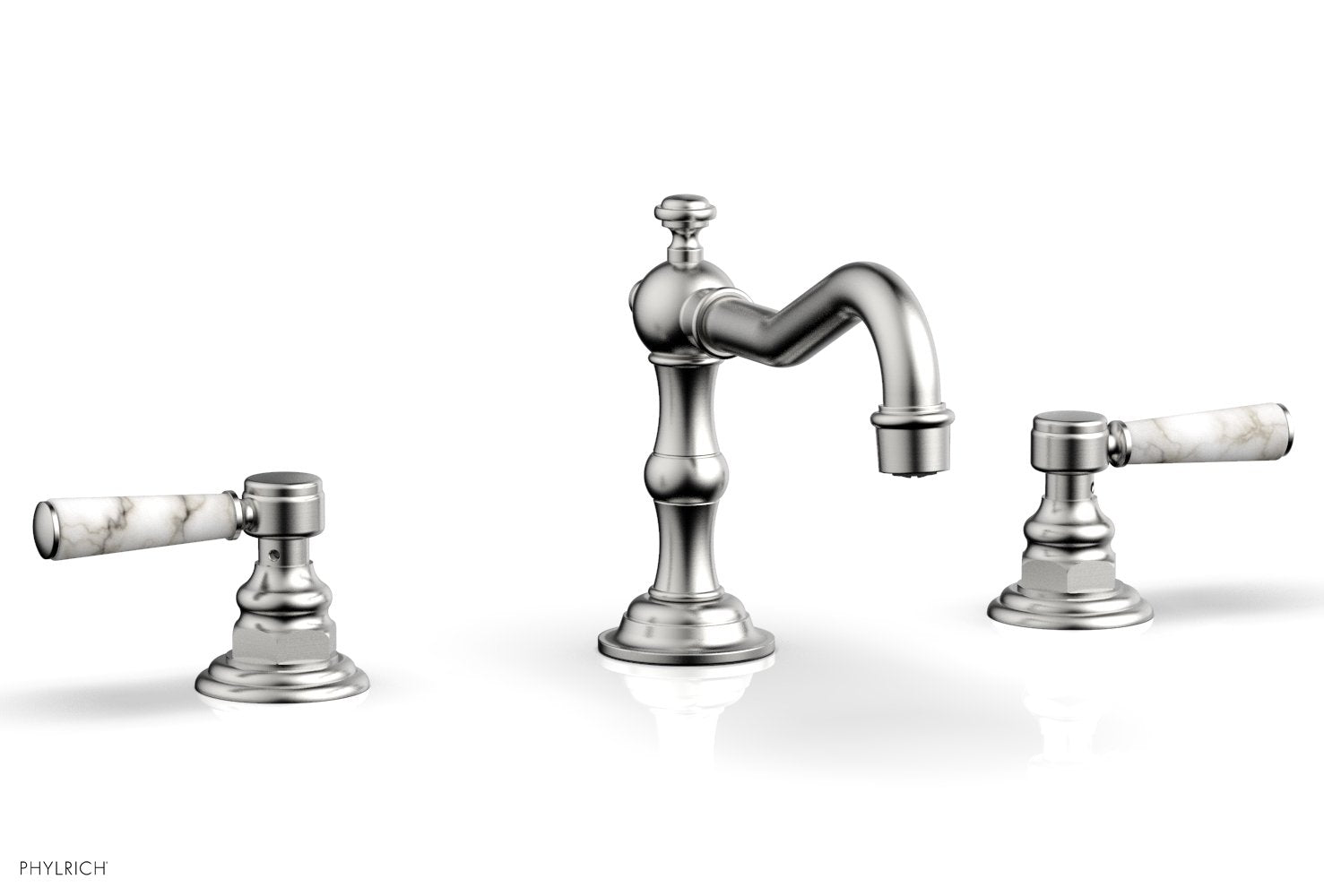 HENRI Widespread Bathroom Faucet with White Marble Lever Handles - Model 161-03 | Elegant Sink Faucet for Modern Bathroom Vanity & Powder Room Decor