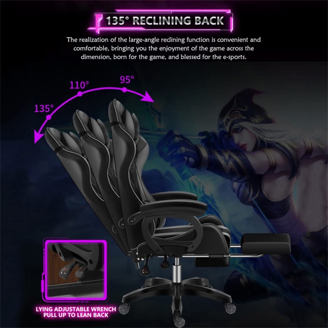 Ergonomic Gaming Chair with Built-in Speakers & RGB LED Lights - PU Leather Computer Chair with Massage, Adjustable Footrest & Lumbar Support for Adults & Teens - Perfect for Esports, Streaming & Home Office (Black)