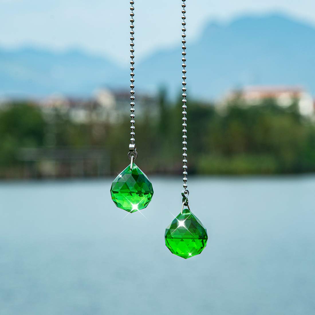 2-Pack 30mm Green Prism Ball Ceiling Fan Pull Chain with Decorative Light Bulb & Cord - Perfect for Home, Bedroom, Living Room Fan Replacement & DIY Lighting Upgrade