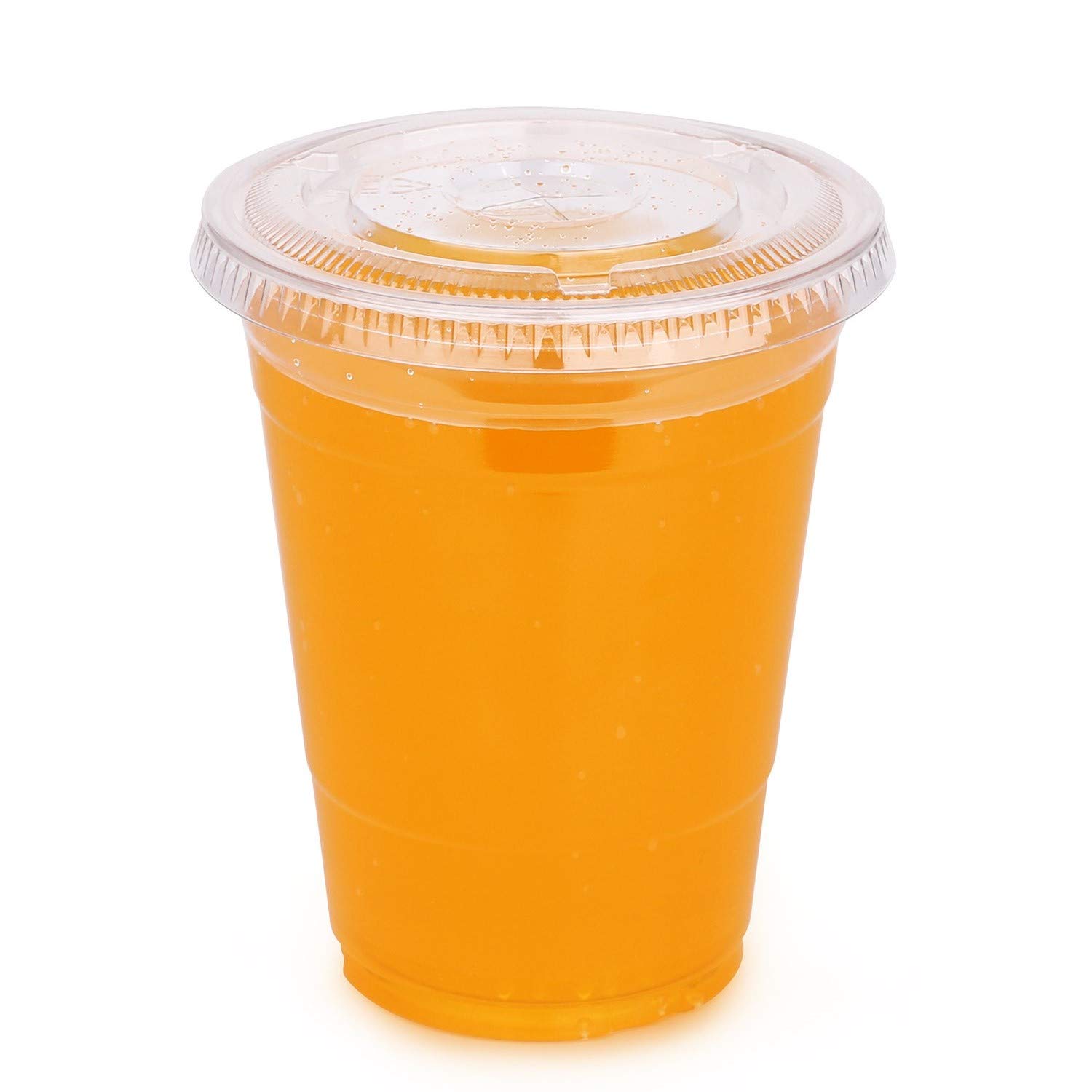 FULING 100-Pack 16 oz Clear Plastic Cups with Slot Lids - BPA Free PET Crystal Disposable Drinking Cups for Parties, Picnics, and Events - 16oz Plastic Cups with Lids for Smoothies, Iced Coffee & Beverages