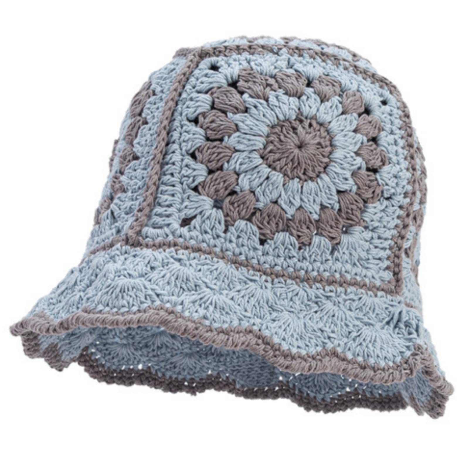Handmade Women's Knitted Bucket Hats - Crochet Cloche Beanie & Fishing Cap with Striped Floral Design | Trendy Outdoor Accessory for Beach, Gardening & Summer Fashion