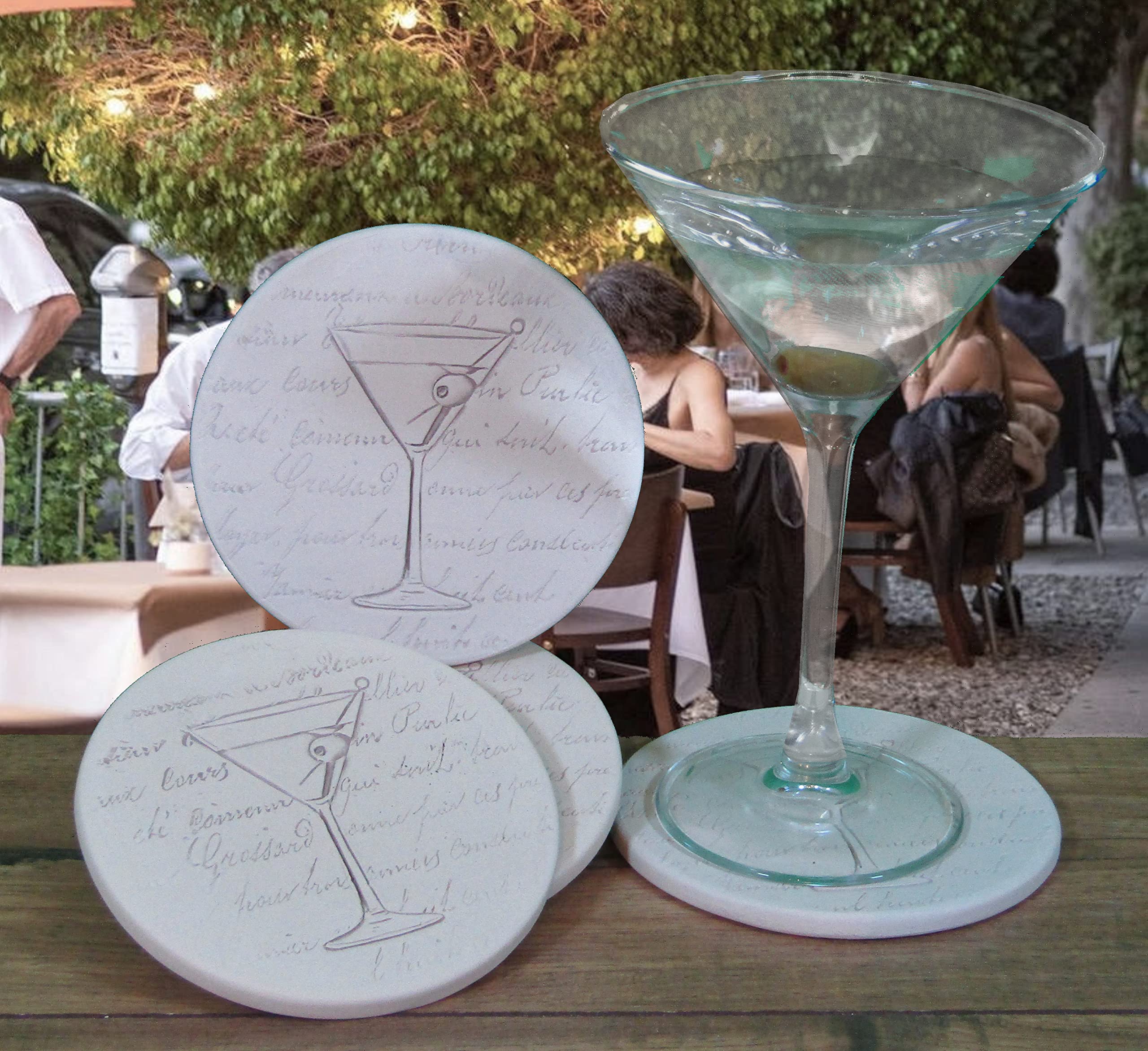 Premium Absorbent Martini Drink Coasters Set of 4 - Non-Slip Cocktail Coasters for Wine, Beer & Coffee - Perfect for Bars, Home Entertaining & Party Decor