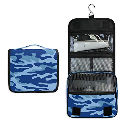 Waterproof Hanging Toiletry Bag - Navy Blue Camouflage Travel Cosmetic Organizer with Hook for Women & Men | Perfect for Camping, Gym, Business Trips & Vacation Essentials