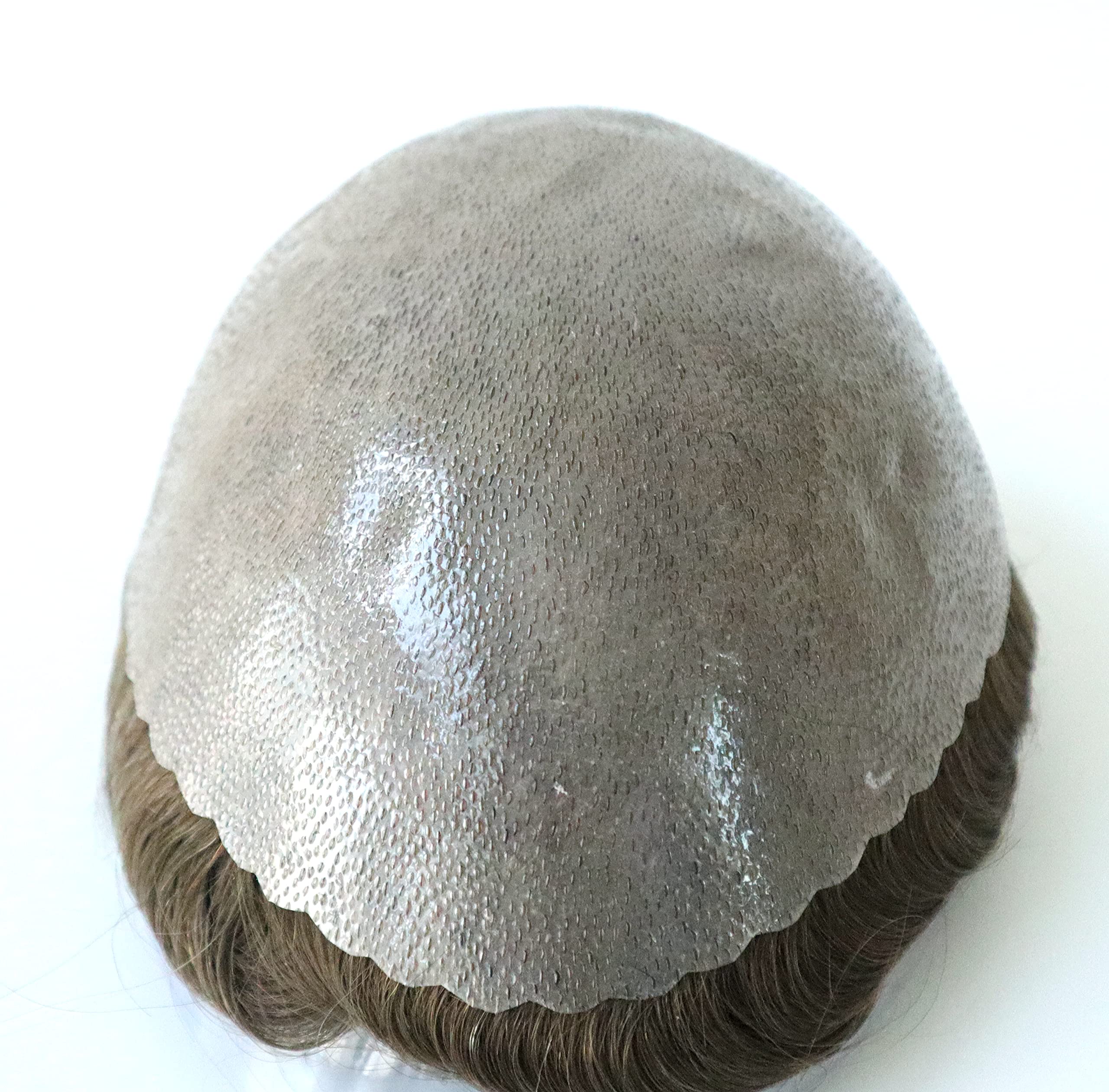 Natural Human Hair Toupee for Men - 0.12mm Poly Skin V-Looped Scalloped Front with Dark Blonde #18 Hair Unit | Realistic Hair Replacement System for Thinning Hair | Perfect for Daily Wear, Special Occasions & Confidence Boosting