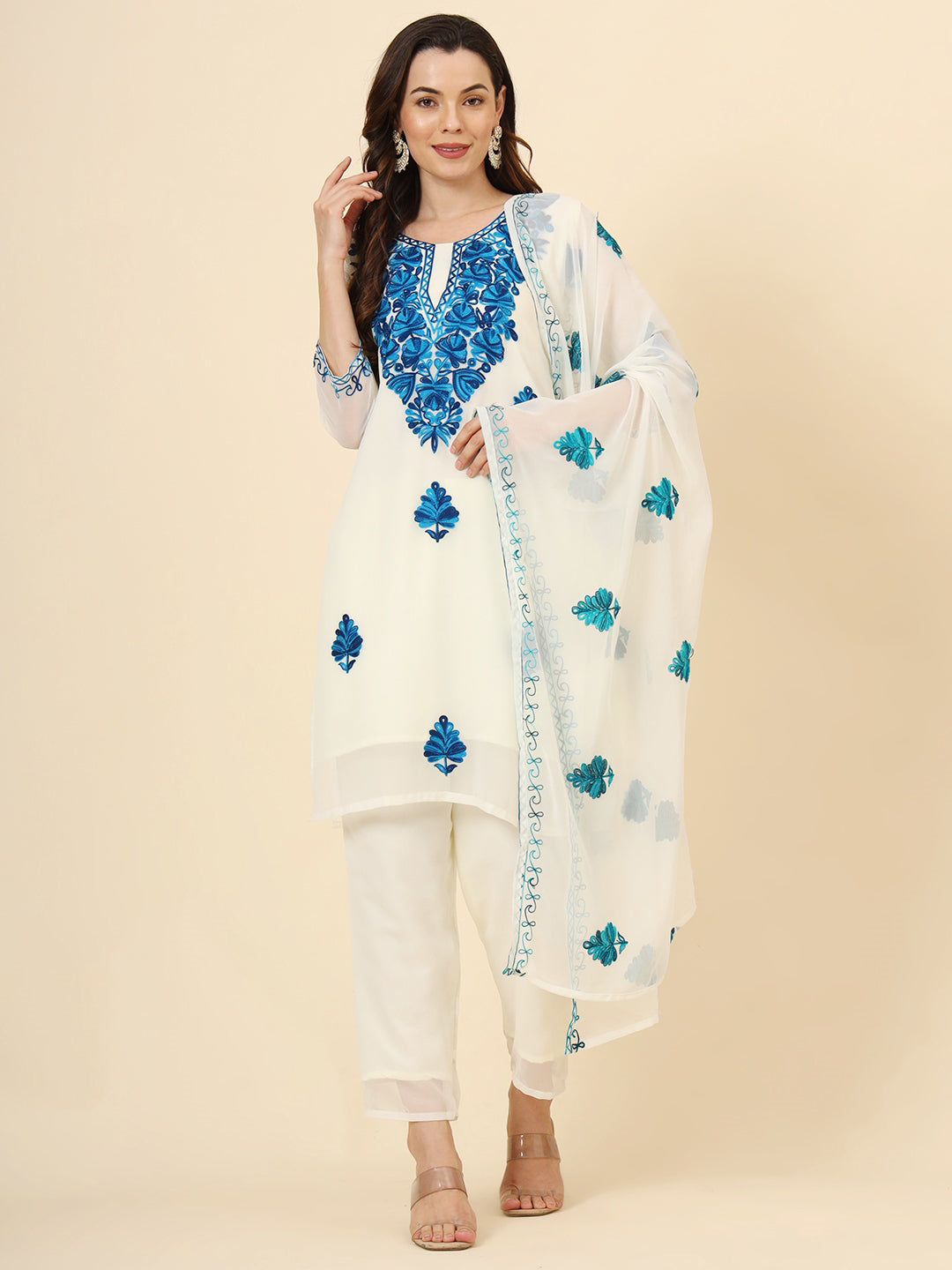 Elegant Blue Chikankari Embroidered Pant Suit for Women - Designer Ready-to-Wear Outfit for Parties, Weddings & Special Occasions