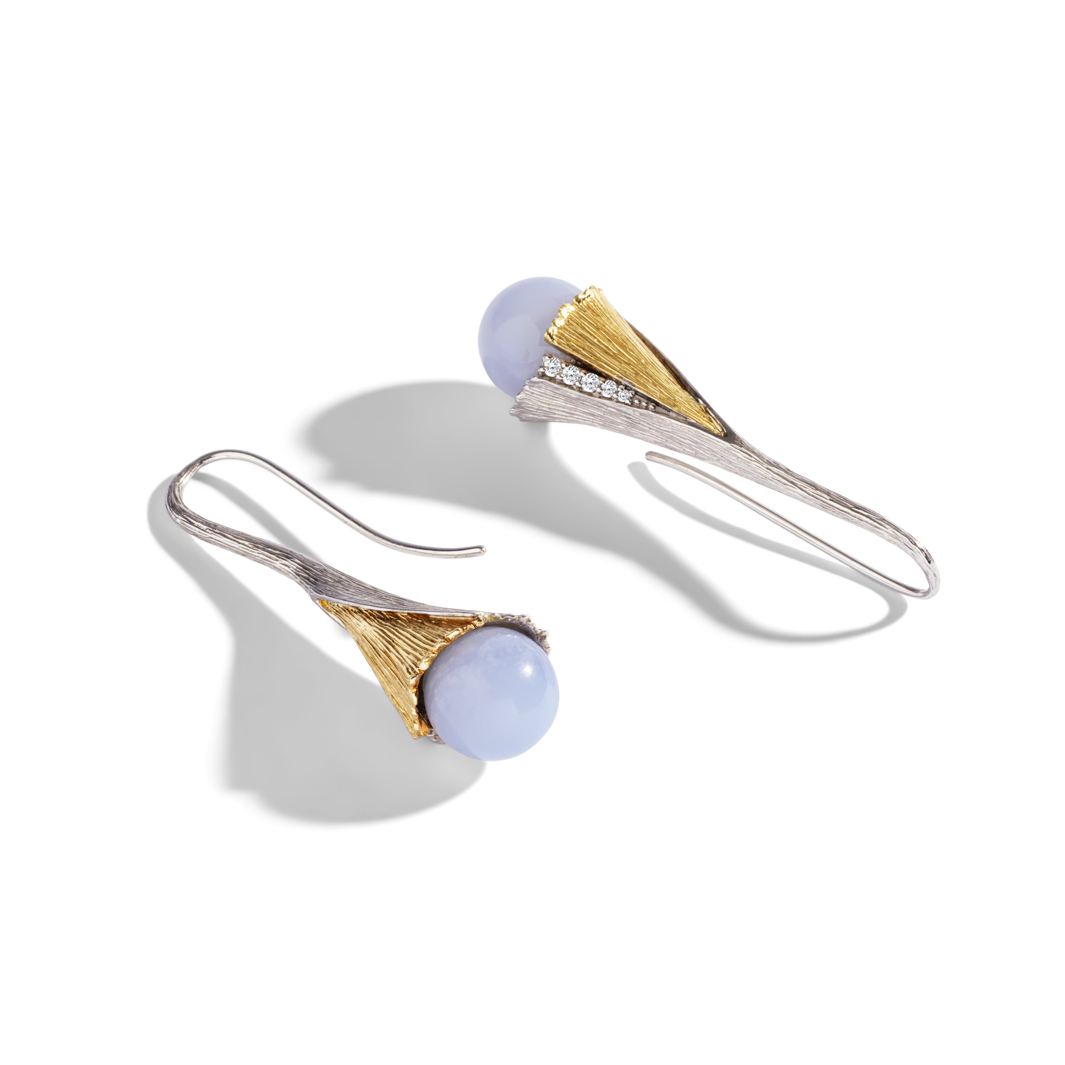 Elegant Butterfly Ginkgo Leaf Earrings with Chalcedony & Diamond Accents - Perfect for Weddings, Parties & Special Occasions