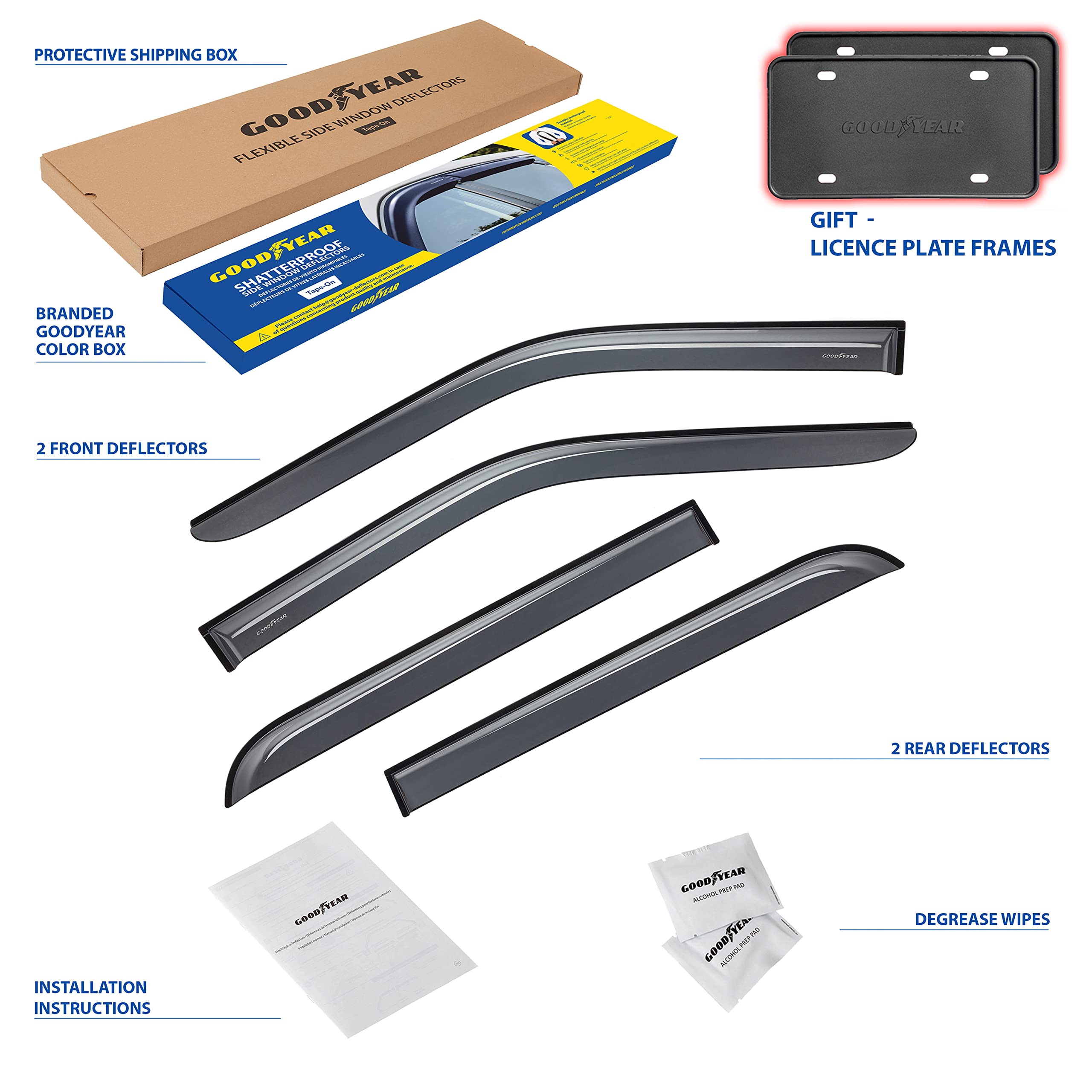 Goodyear Shatterproof Side Window Deflectors for Ford F150 2015-2025 SuperCrew - 4pc Tape-on Vent Visor Rain Guards - Truck Accessories for Weather Protection & Improved Airflow - Perfect for Highway Driving & All-Season Use