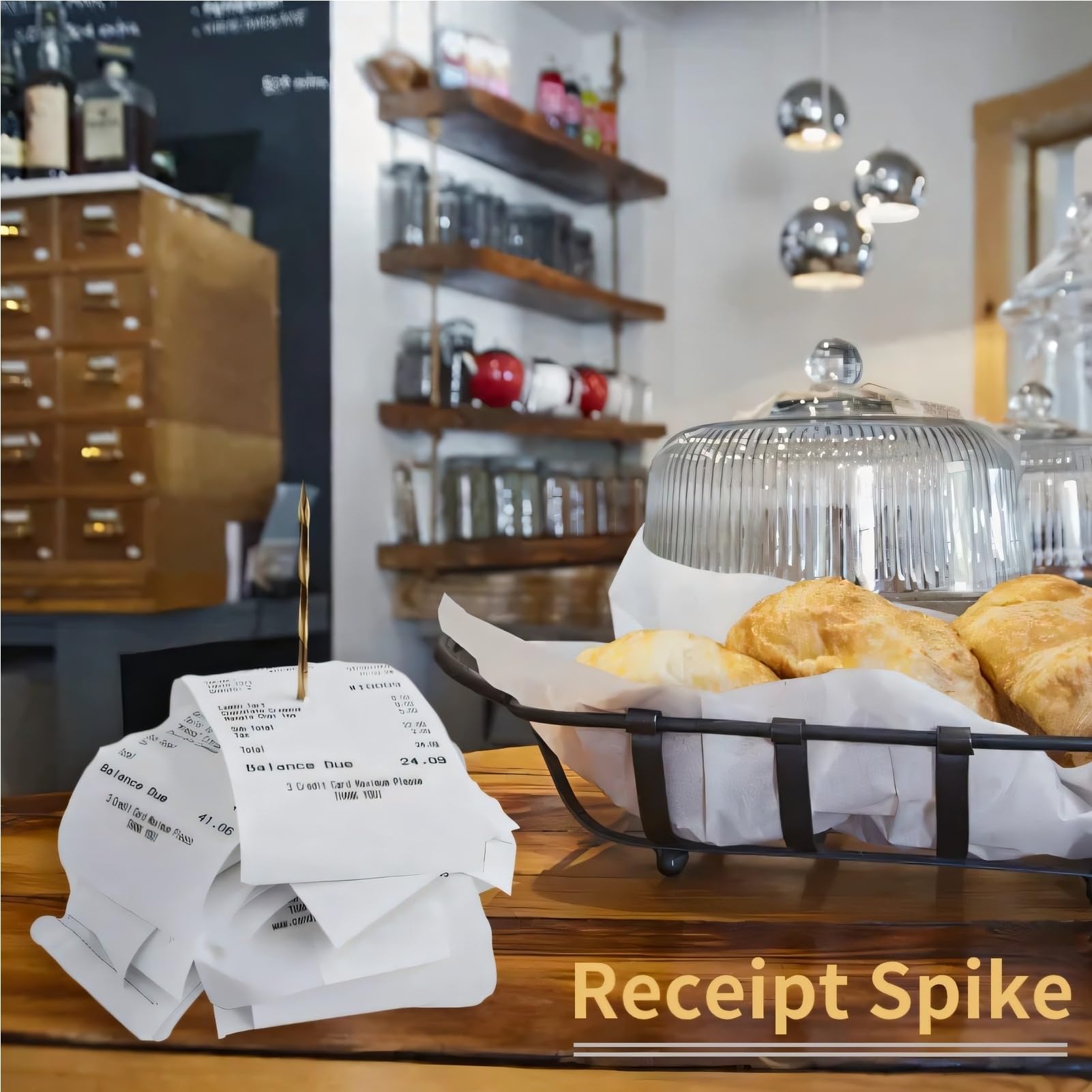 Stainless Steel Desk Receipt Holder - Bill Fork Rod Paper Organizer for Restaurant, Office & Home - Gold Check Spindle Memo Holder for Bills, Notes & Documents