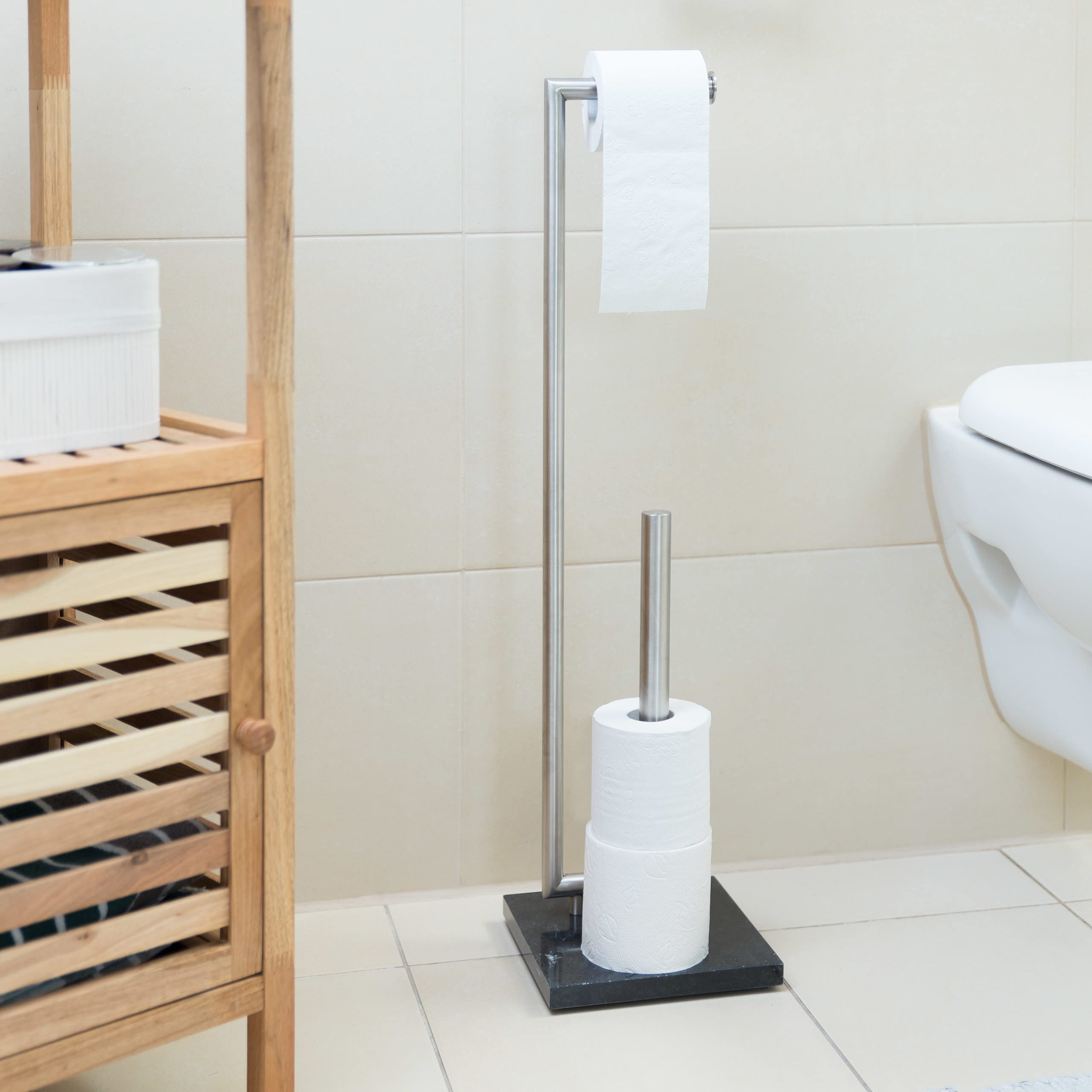Freestanding Marble Toilet Paper Holder - Elegant Bathroom Tissue Roll Stand (74 x 20 x 20 cm) - Perfect for Modern Bathrooms, Powder Rooms & Guest Toilets