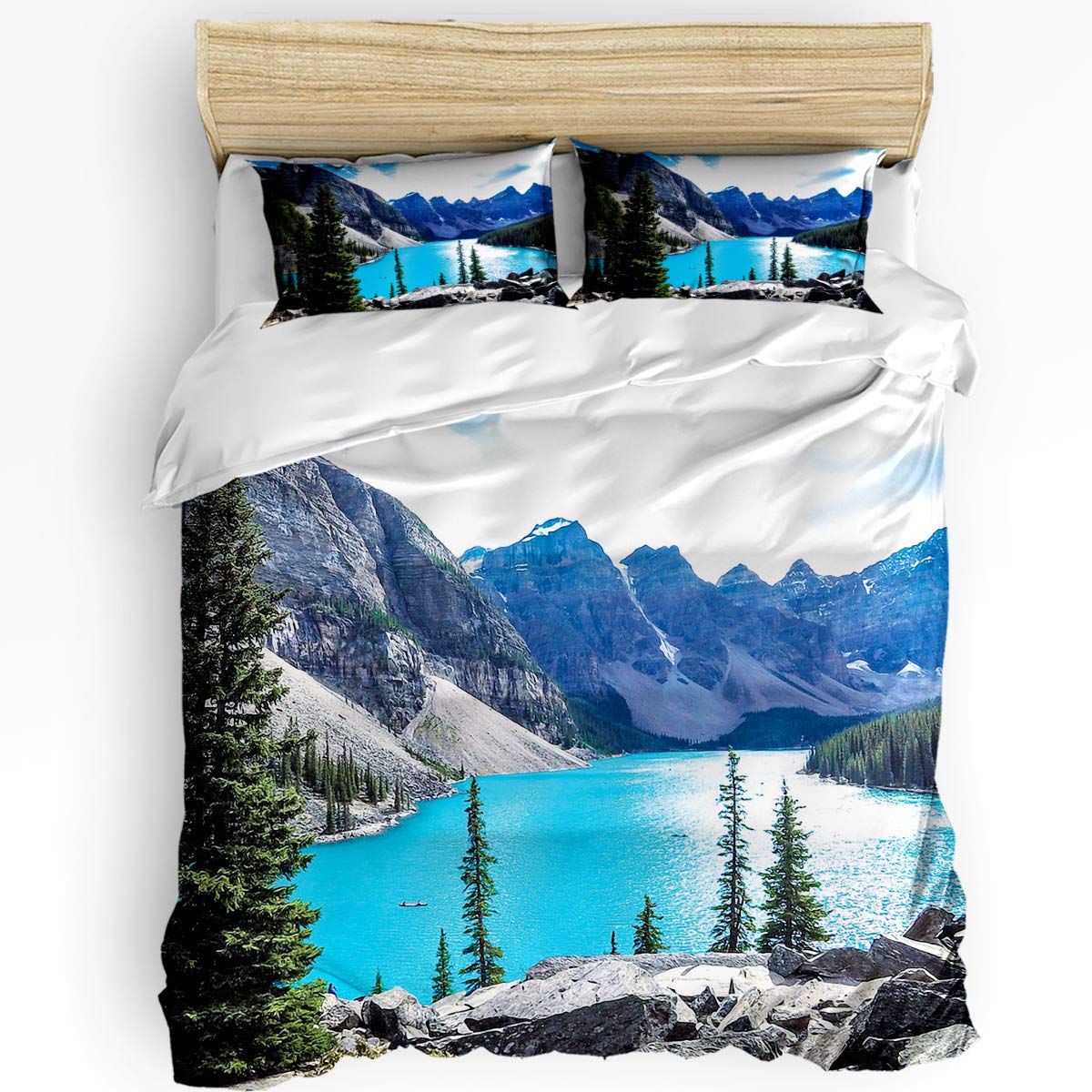 Moraine Lake Banff Canada National Park Printed Duvet Cover Set - 3 Piece Full Size Bedding Set for Adults, Teens, Kids & Baby (Includes 1 Duvet Cover + 2 Pillowcases) - Perfect for Bedroom Decor, Guest Rooms & Vacation Homes