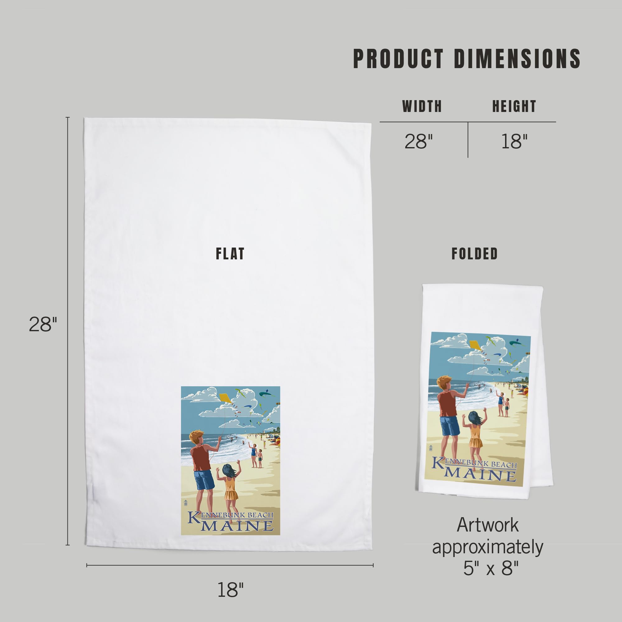 Kennebunk Beach Maine Kite Flyers 100% Cotton Tea Towel - Decorative Hand Towel for Kitchen & Home Decor - Perfect for Dish Drying, Gift Giving, and Coastal Themed Decor