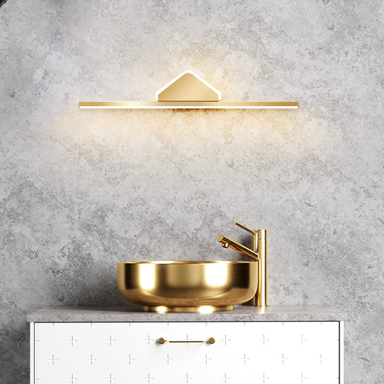 Waterproof LED Bathroom Mirror Lights - Modern Minimalist Strip Lighting for Vanity, Dressing Table & Bathtub - Energy Saving Gold Wall Lamp with Warm White Light (Perfect for Makeup, Shaving & Relaxing Baths)