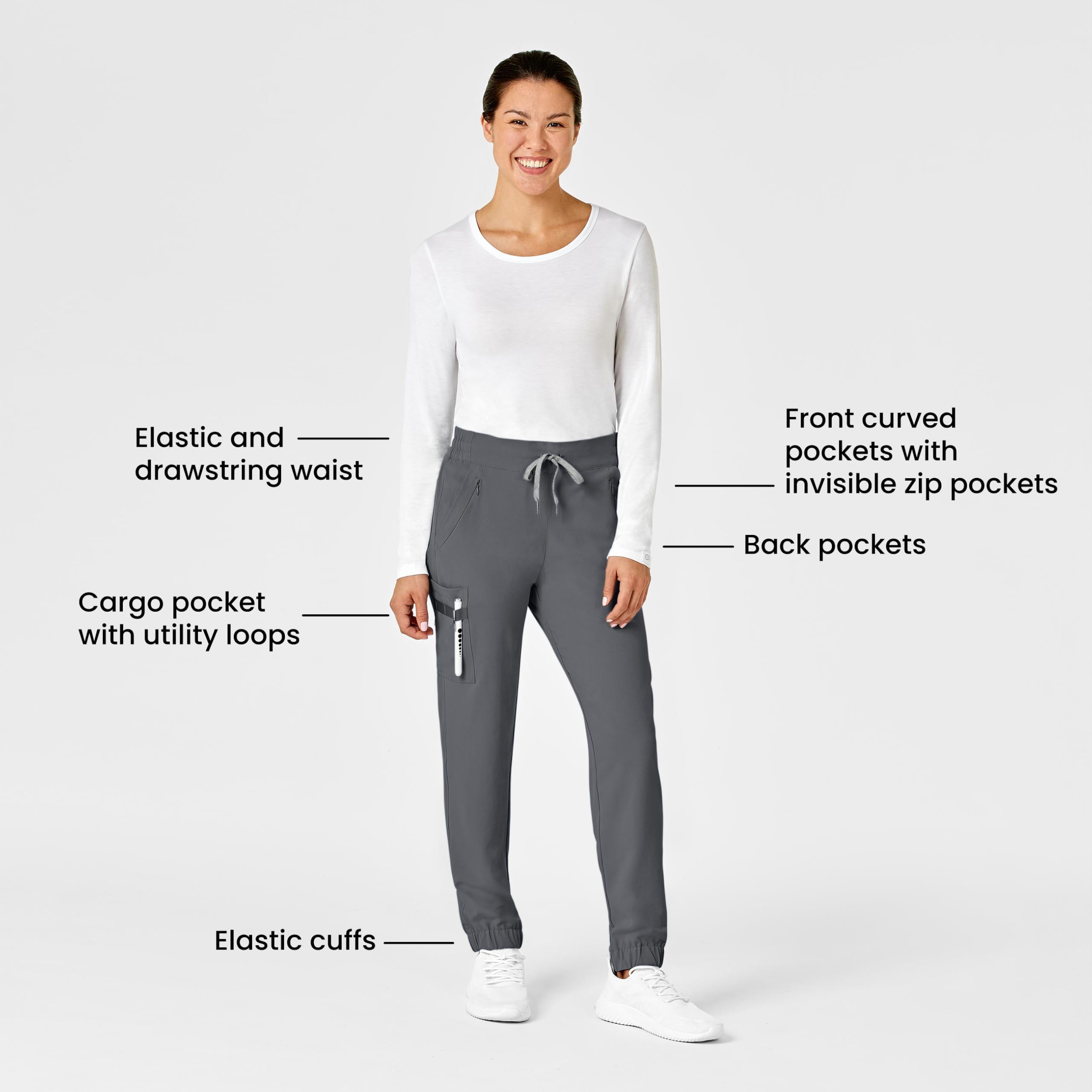 WonderWink Women's Renew Jogger Medical Scrubs Pants - Pewter, 3X-Large US | Comfortable & Stylish Workwear for Nurses, Doctors & Healthcare Professionals