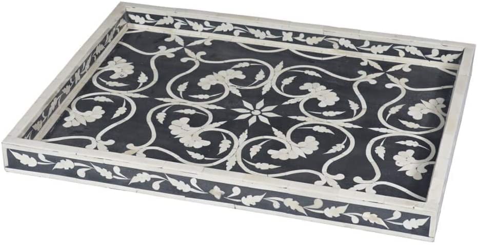 Exquisite Handmade Antique Bone Inlay Serving Tray | Elegant Decorative Food Platter | Black Ottoman-Style Home Decor Serving Tray | Premium Handcrafted Tableware for Dining, Entertaining & Gift Giving - Fairdeal Handicrafts