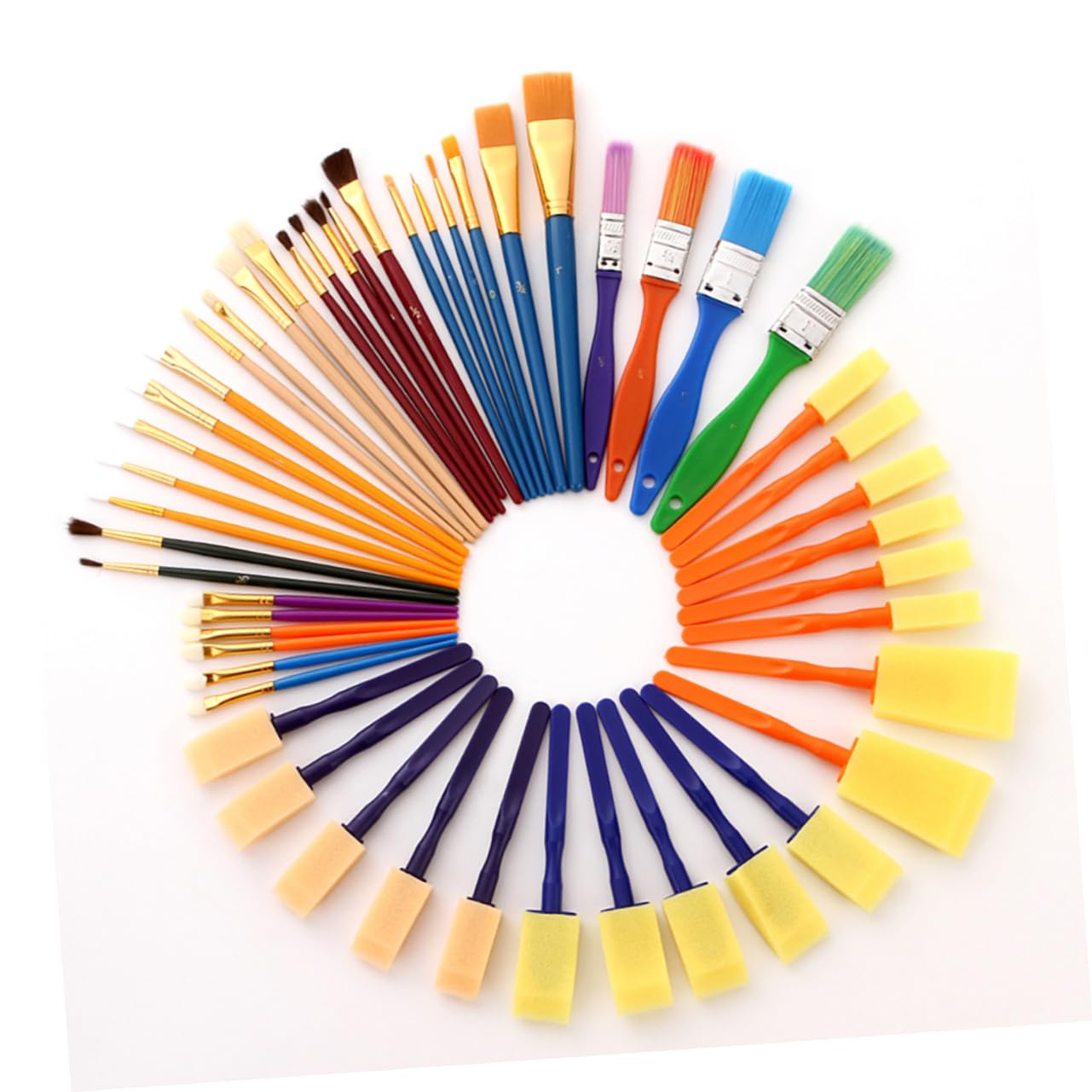 50-Piece Kids Paintbrush Set - Nylon, Pig Hair & Horsehair Bristles with Sponge Brushes for Kindergarten, School & Home Art Projects - Perfect for Watercolor, Acrylic & Oil Painting