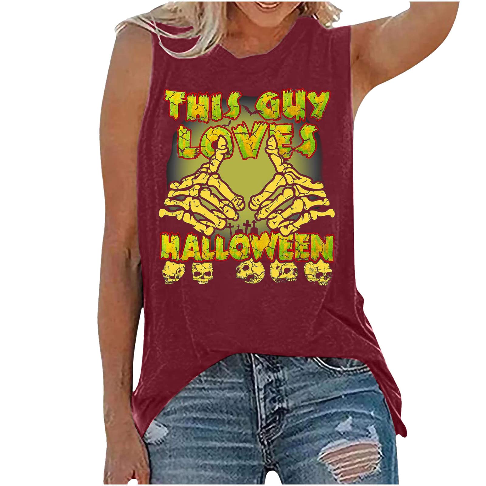 Vintage Women's Tank Tops - Sleeveless Crewneck Y2K Grunge Tees with Punk Skull Print | Casual Summer Tops for Music Festivals, Halloween Costumes & Streetwear Fashion