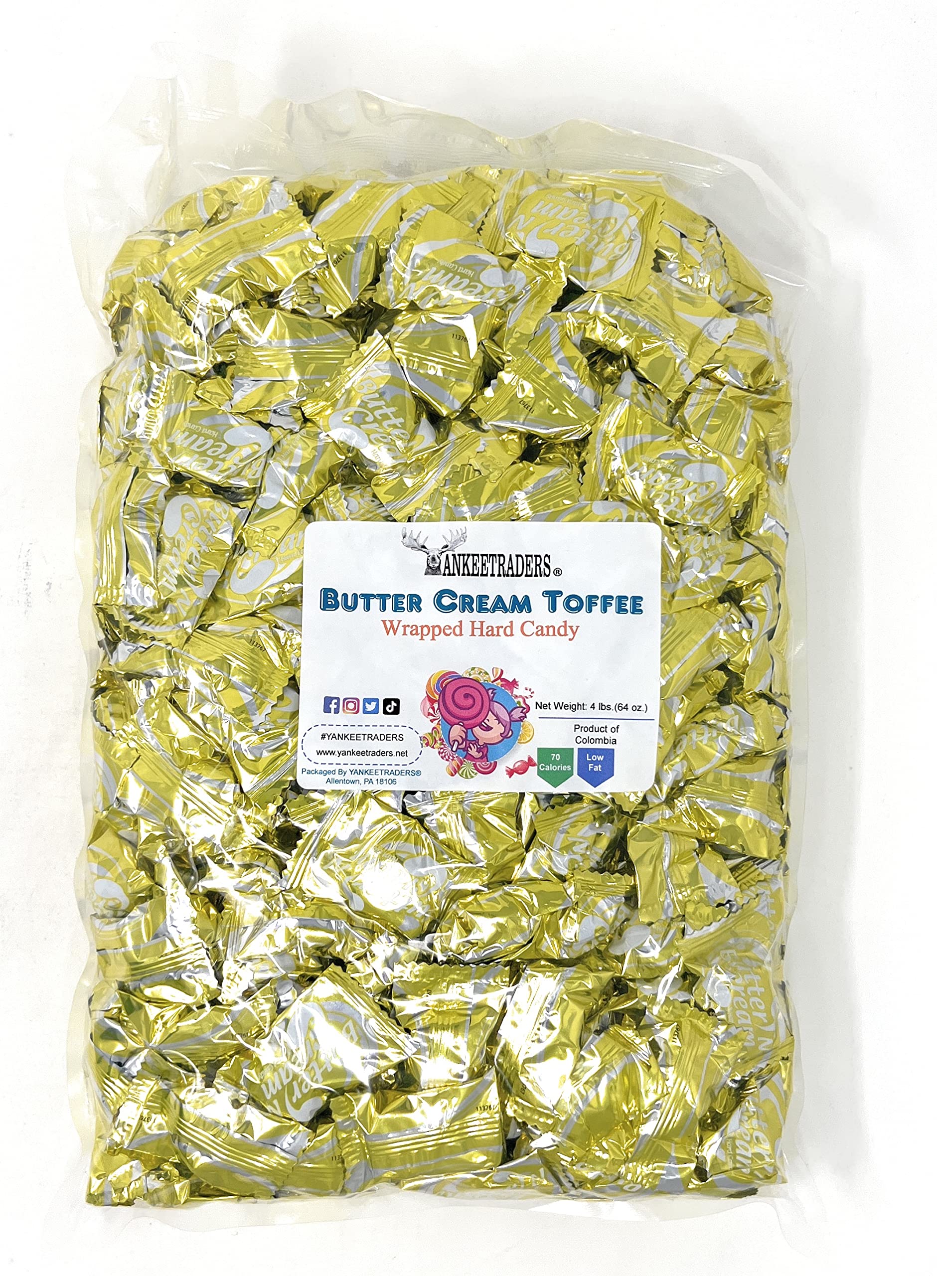 Yankee Traders Butter Cream Toffee Hard Candy - 4lb Bulk Bag | Old-Fashioned Wrapped Candies for Parties, Gifts & Dessert Toppings