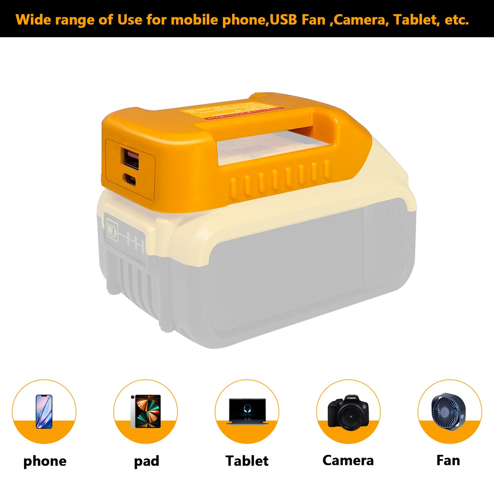 2-Pack USB Charger Adapter for Dewalt 20V/60V Battery - Fast Charging with USB-A & USB-C Ports (2.1A) - Power Tool Battery to USB Converter - Perfect for Job Sites, Camping & Emergency Power Backup (Adapter Only)