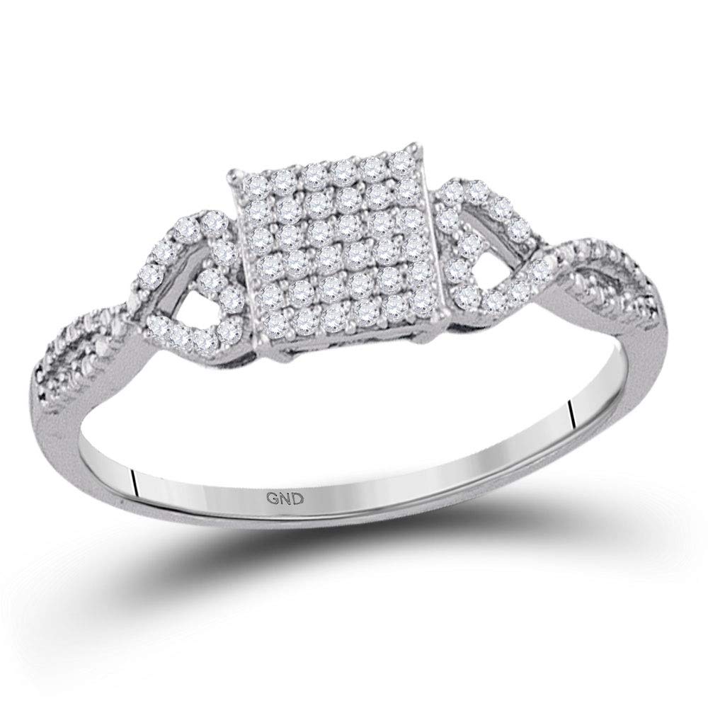 10K White Gold Women's Round Diamond Cluster Ring - 1/5 CTTW Square Design for Engagement, Wedding & Anniversary Gifts