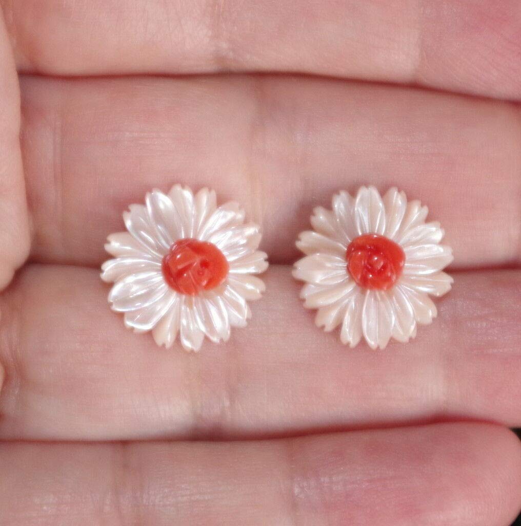 Angel Skin Coral Mother of Pearl (MOP) Carved Flower 15MM Jacket Studs - Elegant Jewelry for Women, Perfect for Formal Events & Bridal Accessories