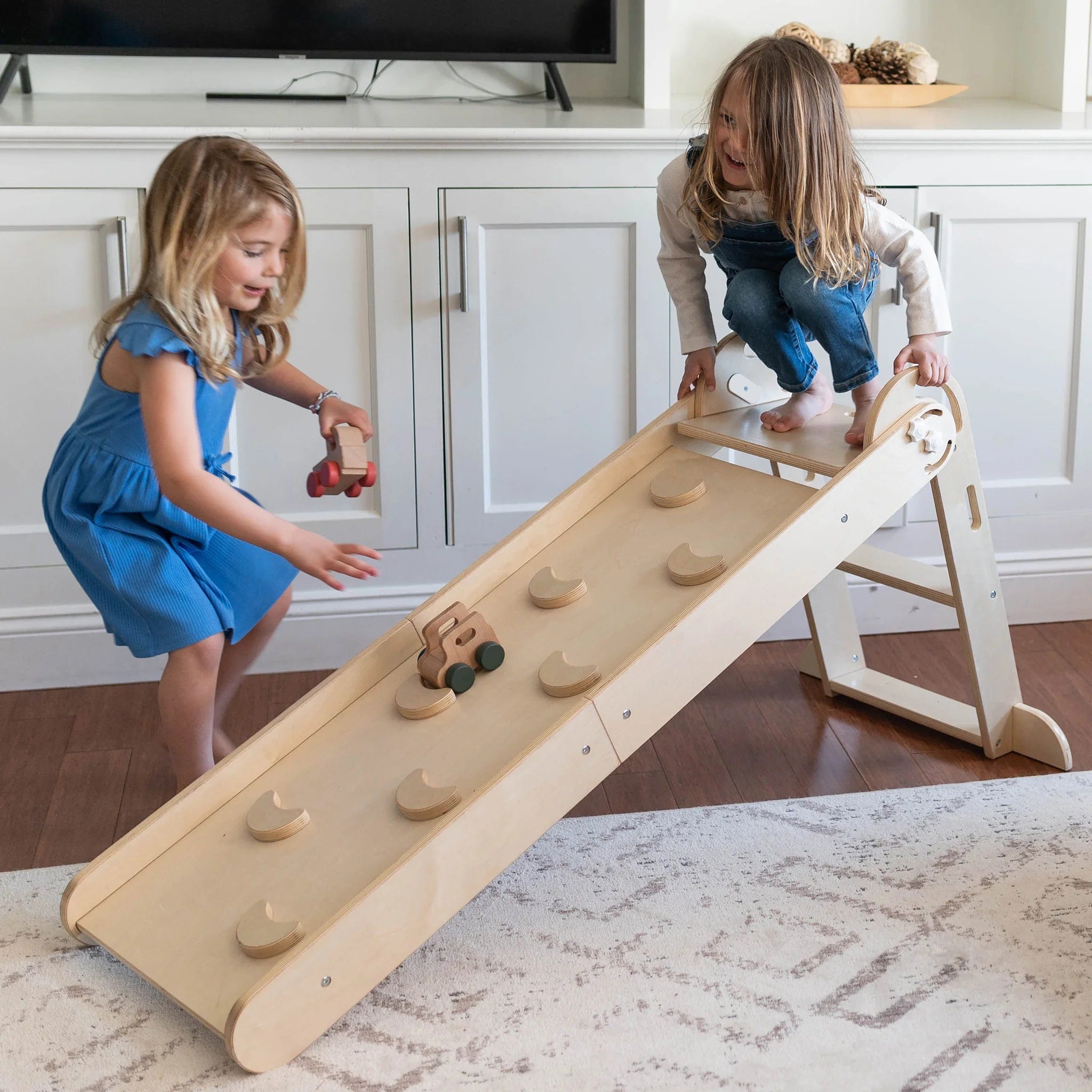 Little Partner 2-in-1 Folding Learn 'N Slide Natural Wood Toddler Slide & Climbing Toy - Perfect for Indoor Playroom & Backyard Fun